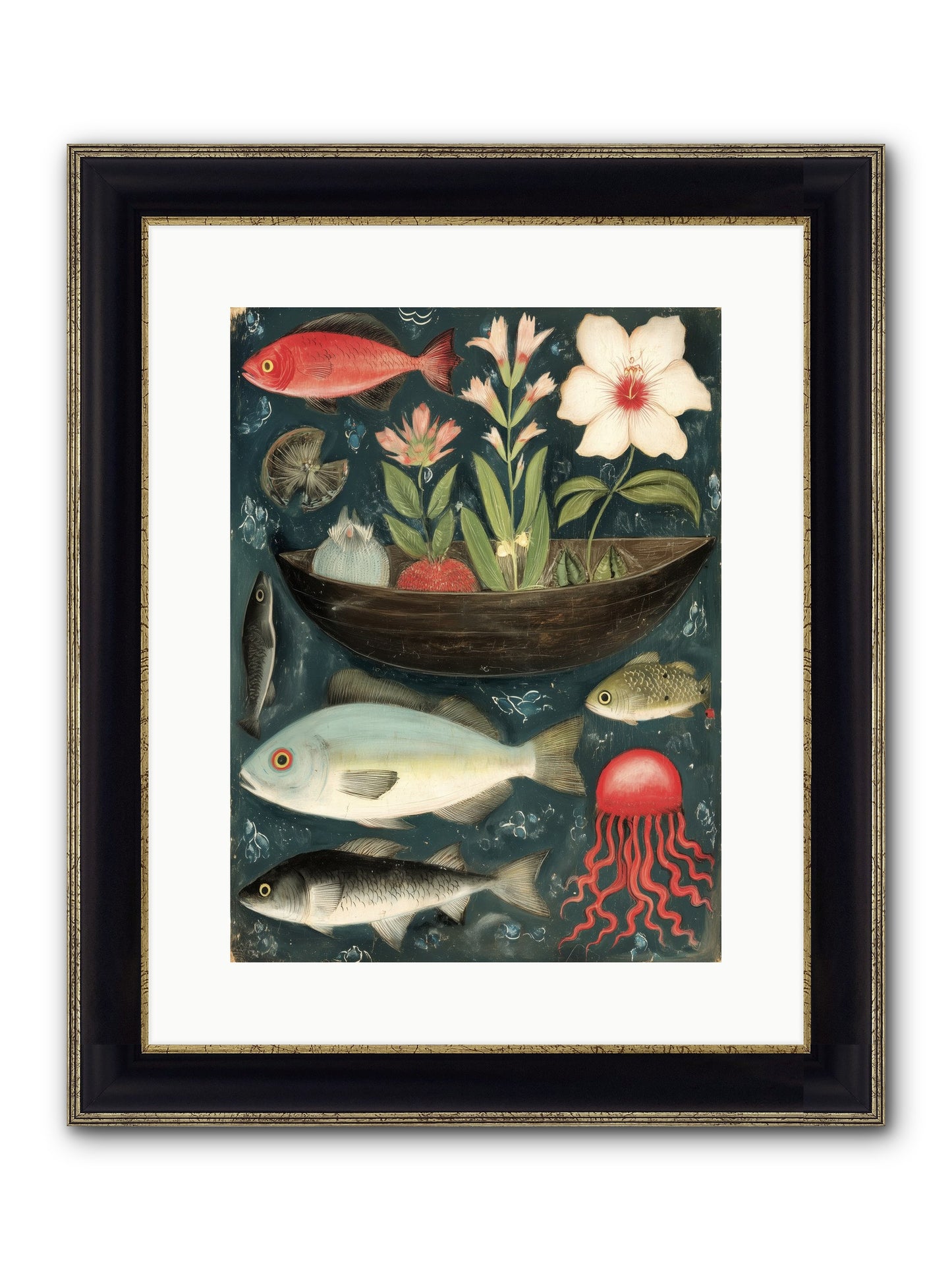 Deep Blue Diary Framed Print - Black & Gold 12x16