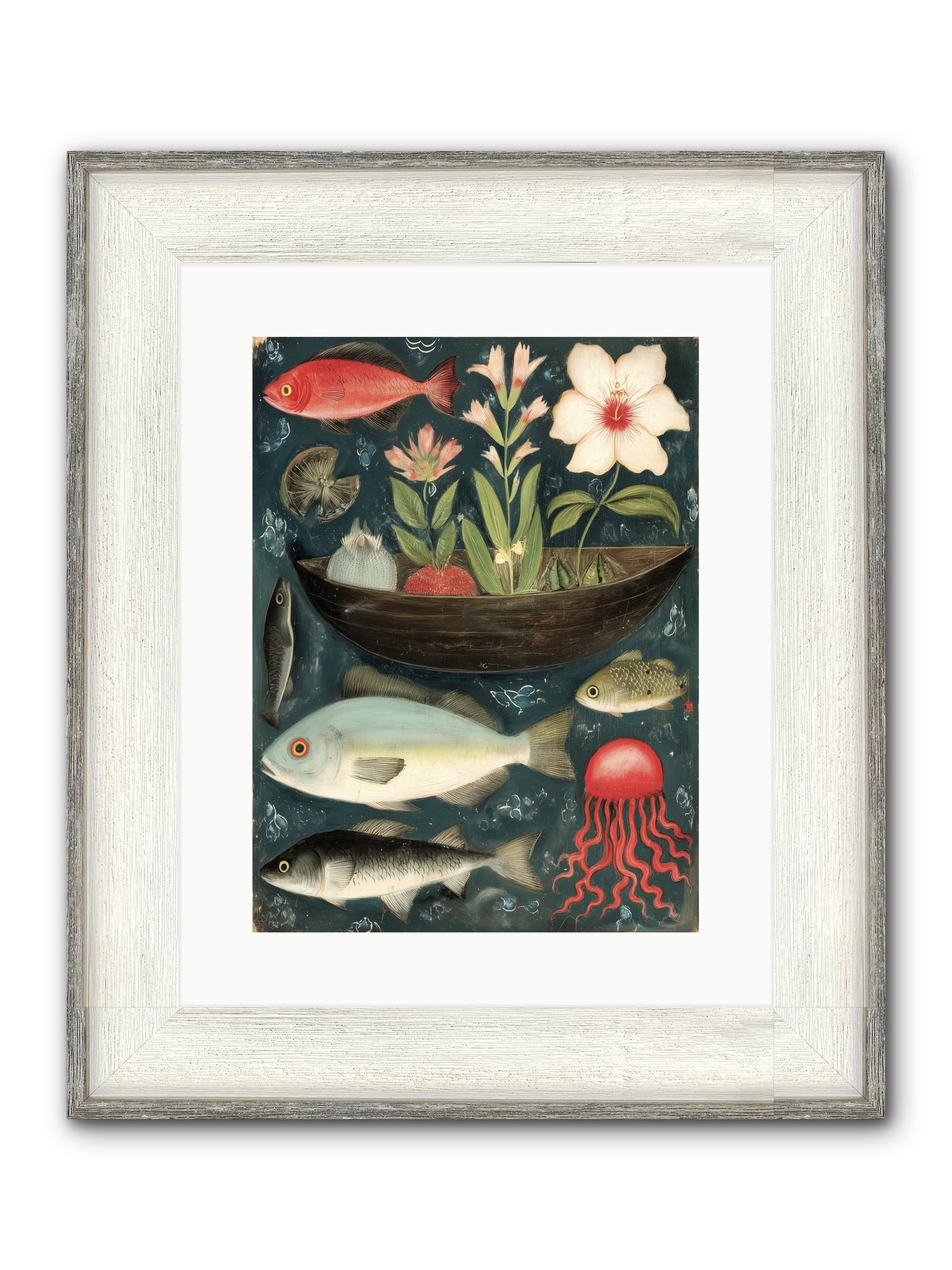 Deep Blue Diary Framed Print - Driftwood White 12x16