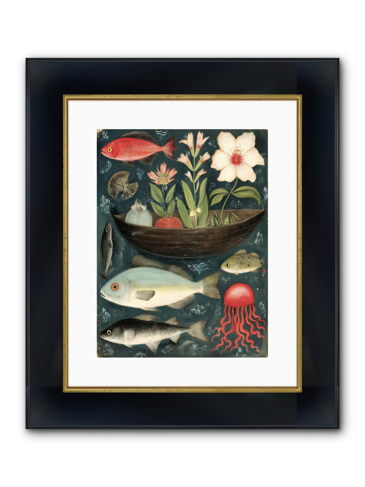 Deep Blue Diary Framed Print - Wide Black w/Gold 12x16