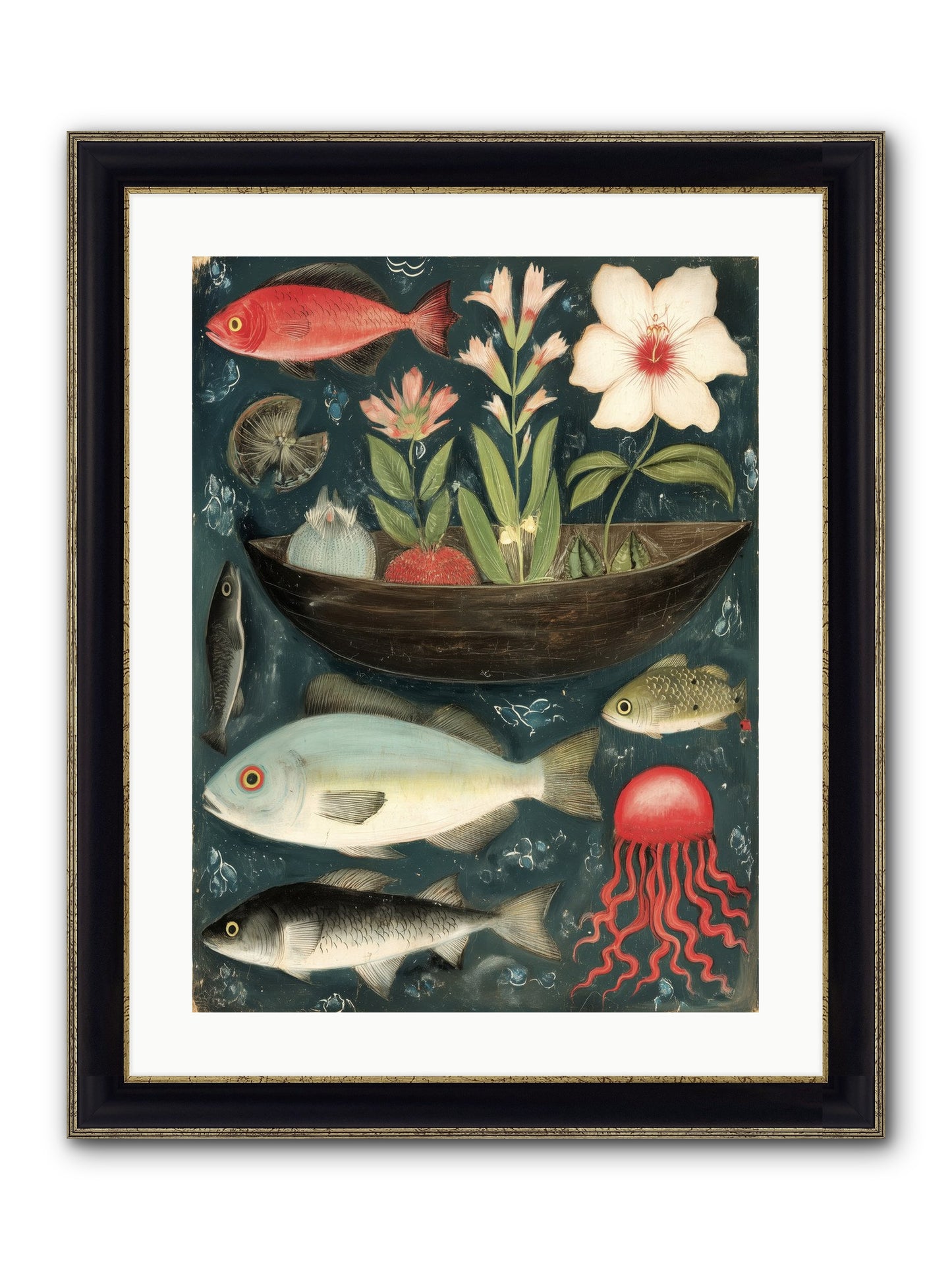 Deep Blue Diary Framed Print - Black & Gold 18x24