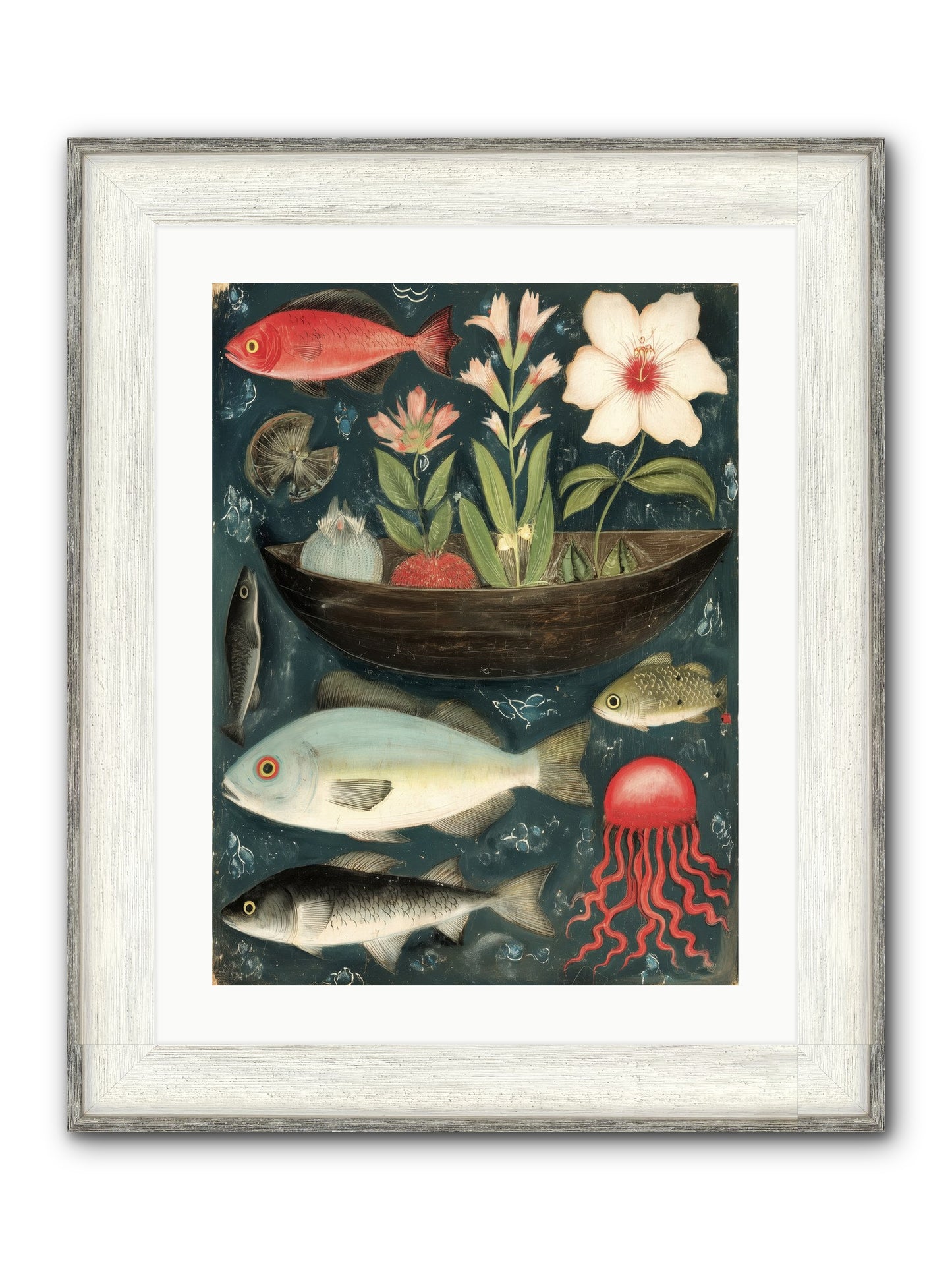 Deep Blue Diary Framed Print - Driftwood White 18x24