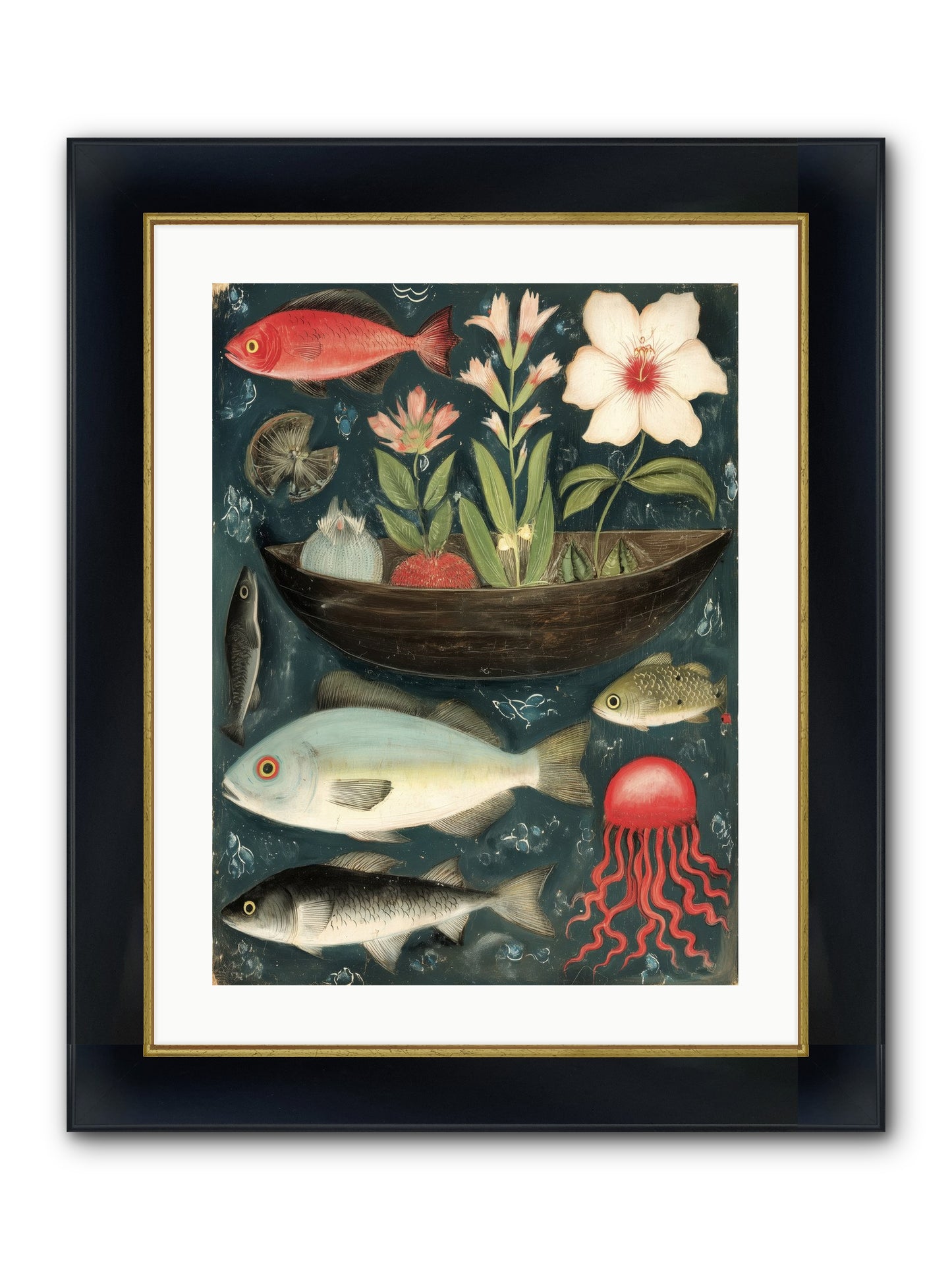 Deep Blue Diary Framed Print - Wide Black w/Gold 18x24