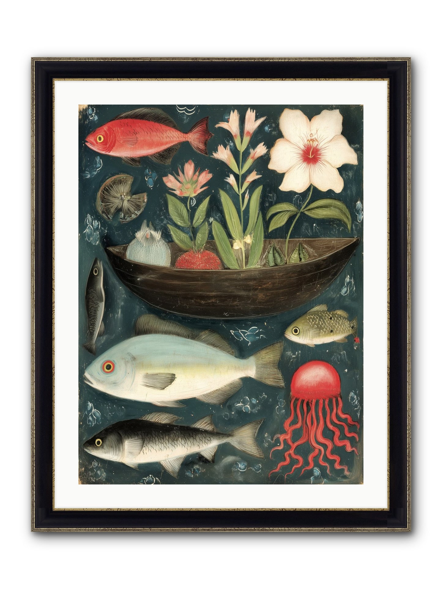 Deep Blue Diary Framed Print - Black & Gold 24x32