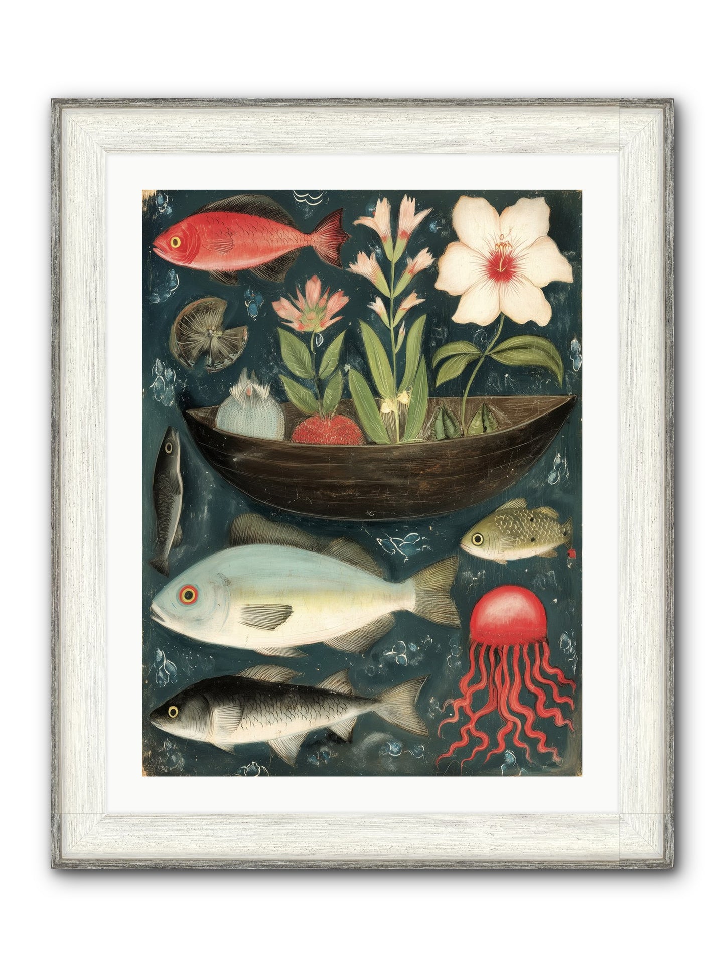 Deep Blue Diary Framed Print - Driftwood White 24x32