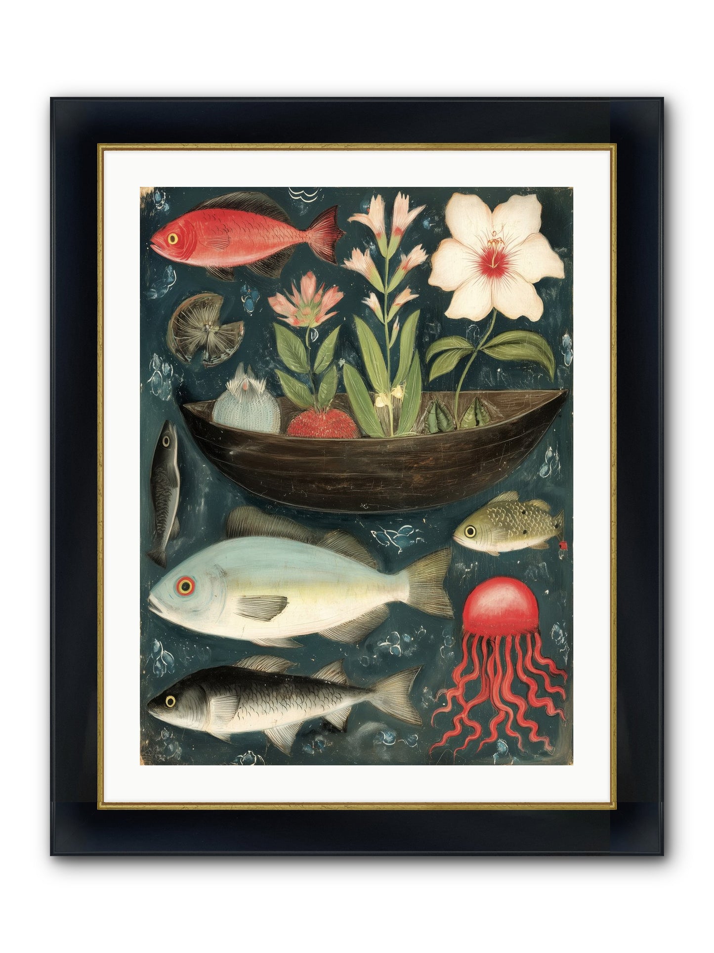 Deep Blue Diary Framed Print - Wide Black w/Gold 24x32