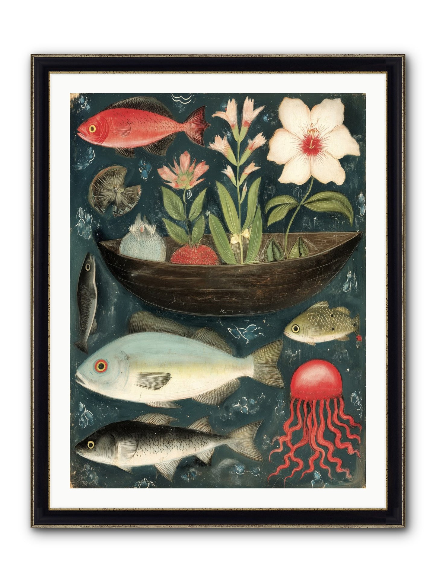 Deep Blue Diary Framed Print - Black & Gold 30x40