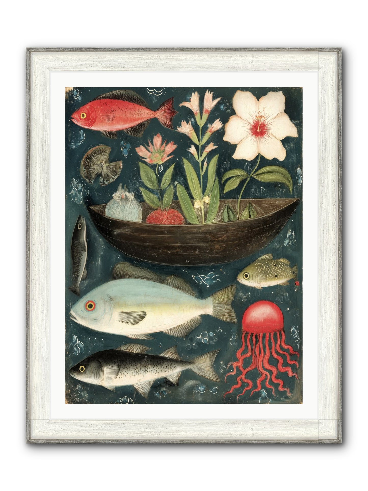 Deep Blue Diary Framed Print - Driftwood White 30x40