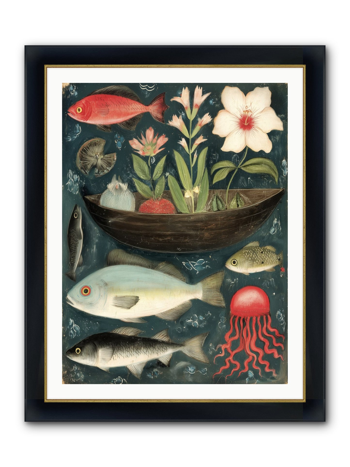 Deep Blue Diary Framed Print - Wide Black w/Gold 30x40