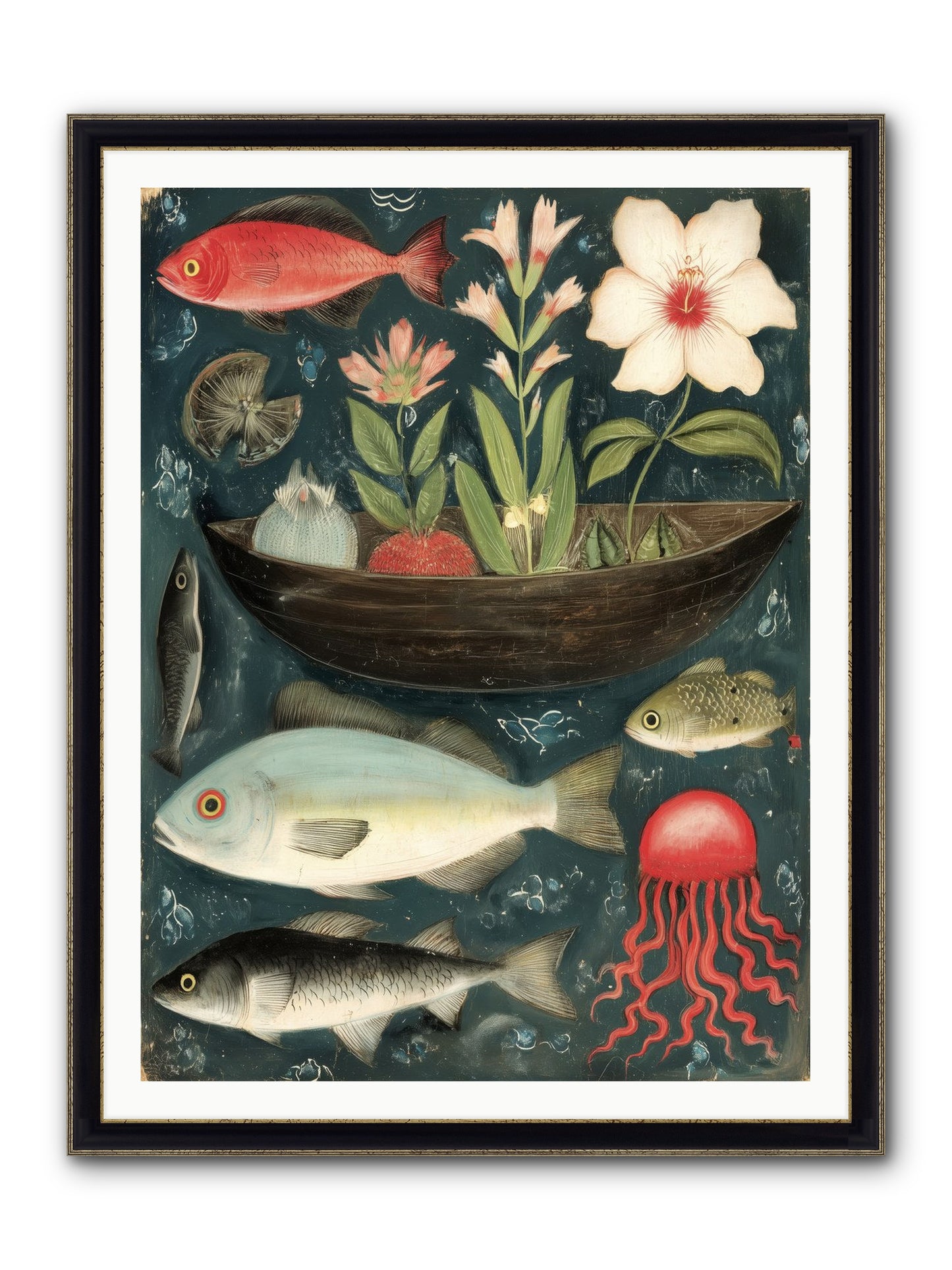 Deep Blue Diary Framed Print - Black & Gold 36x48