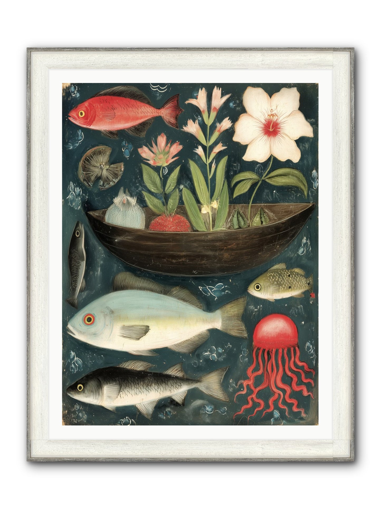 Deep Blue Diary Framed Print - Driftwood White 36x48