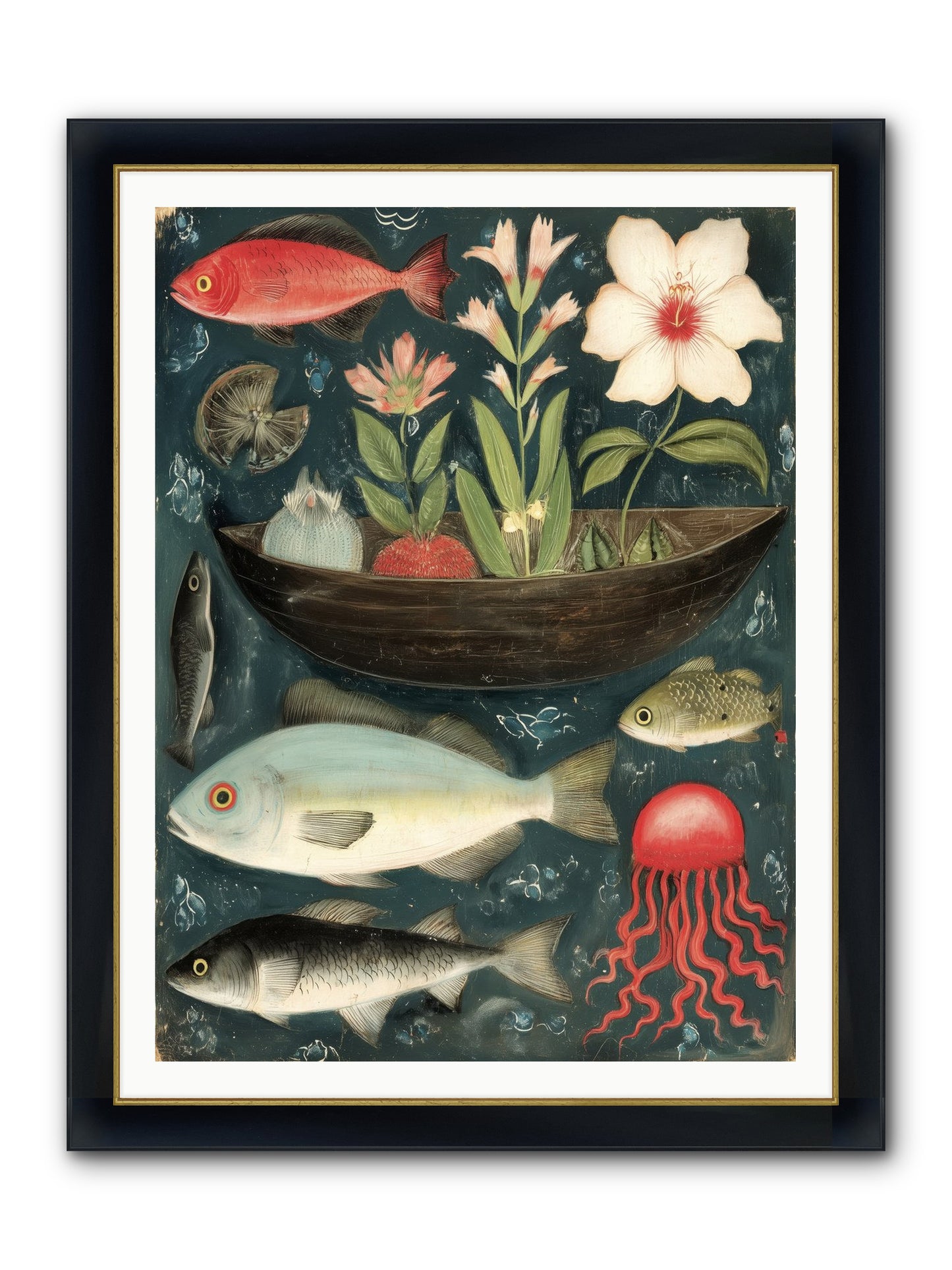 Deep Blue Diary Framed Print - Wide Black w/Gold 36x48