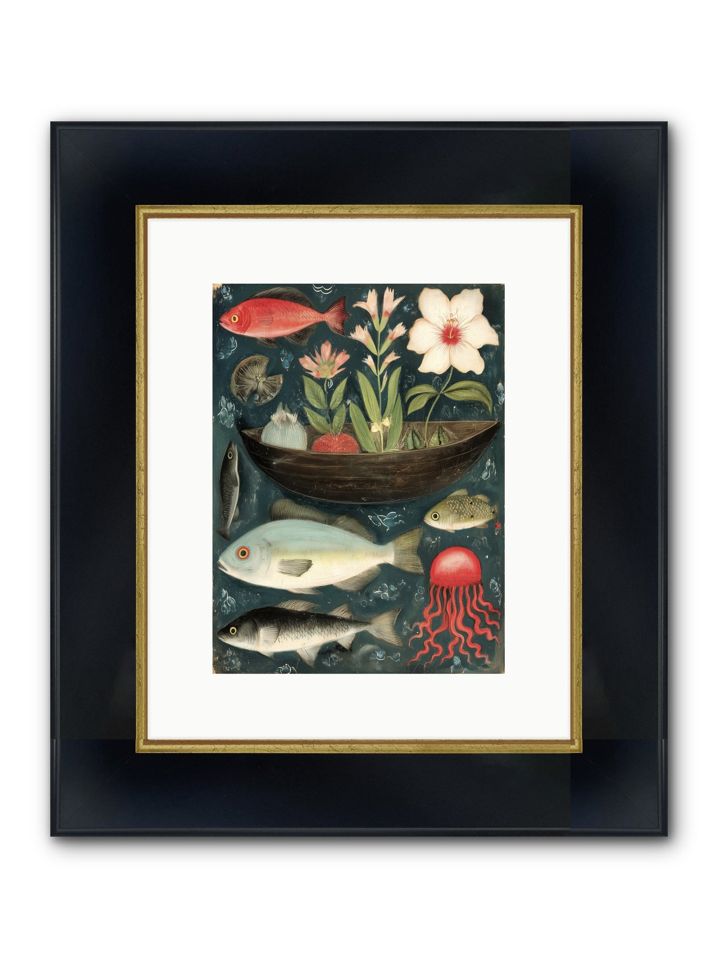Deep Blue Diary Framed Print - Wide Black w/Gold 9x12