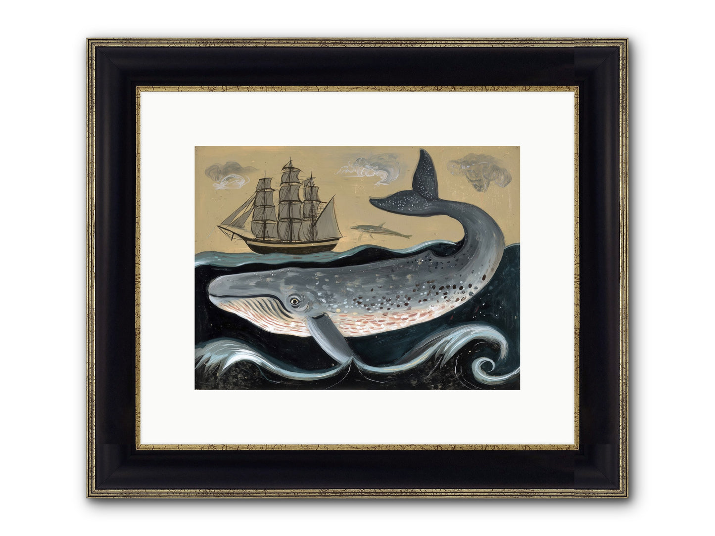 Deep Blue Pages Framed Print - Black & Gold 12x9