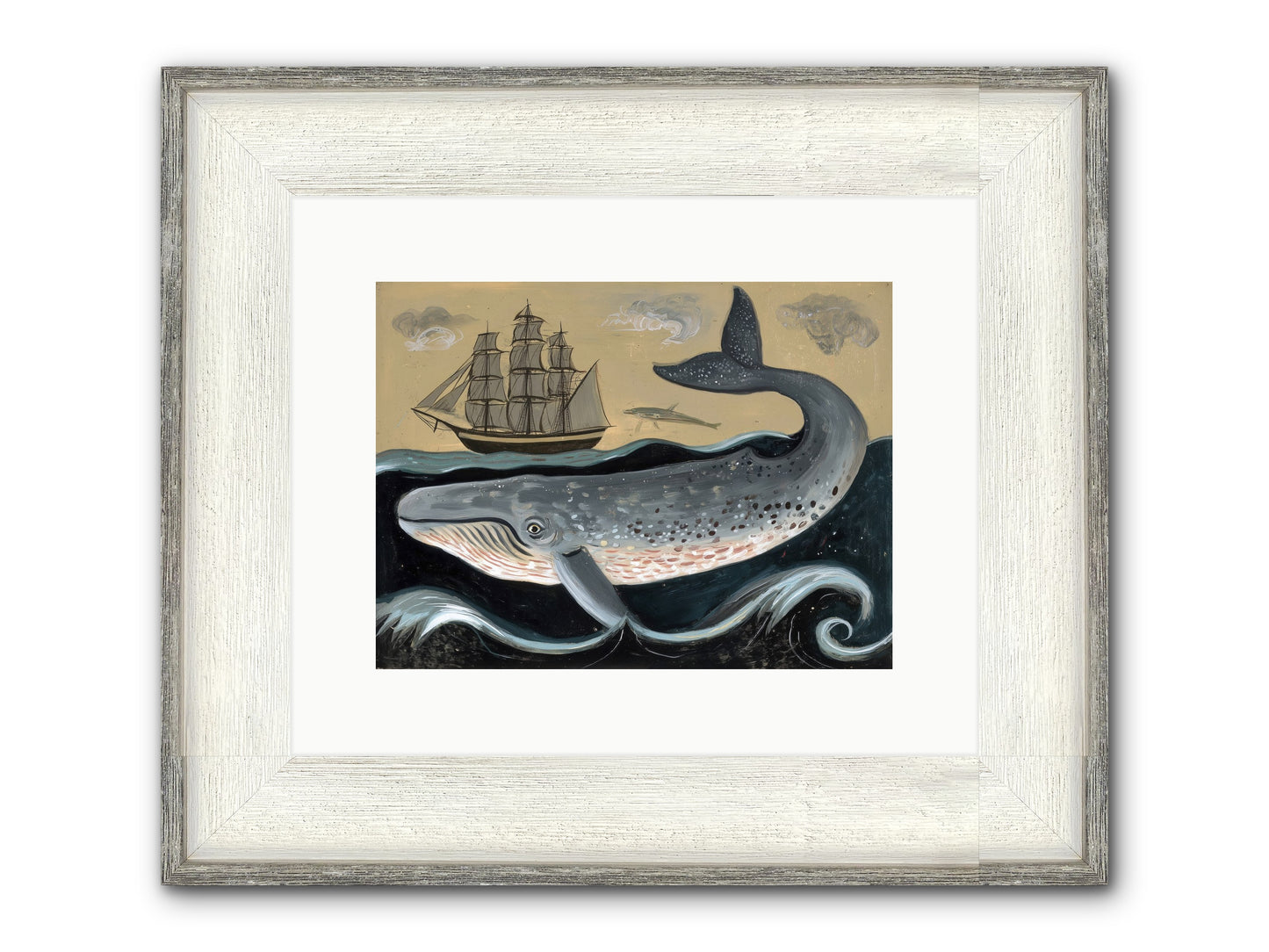 Deep Blue Pages Framed Print - Driftwood White 12x9
