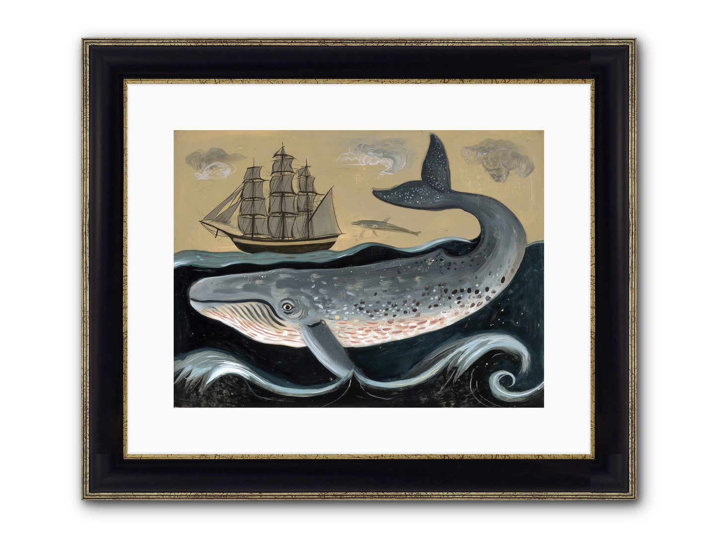 Deep Blue Pages Framed Print - Black & Gold 16x12