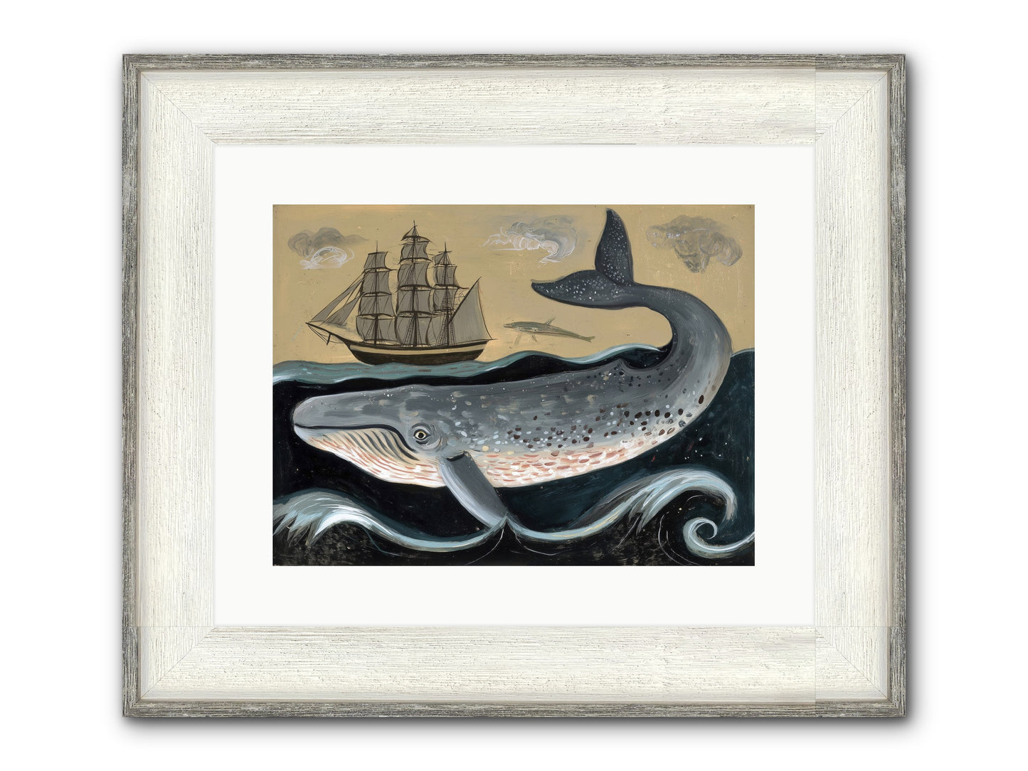 Deep Blue Pages Framed Print - Driftwood White 16x12