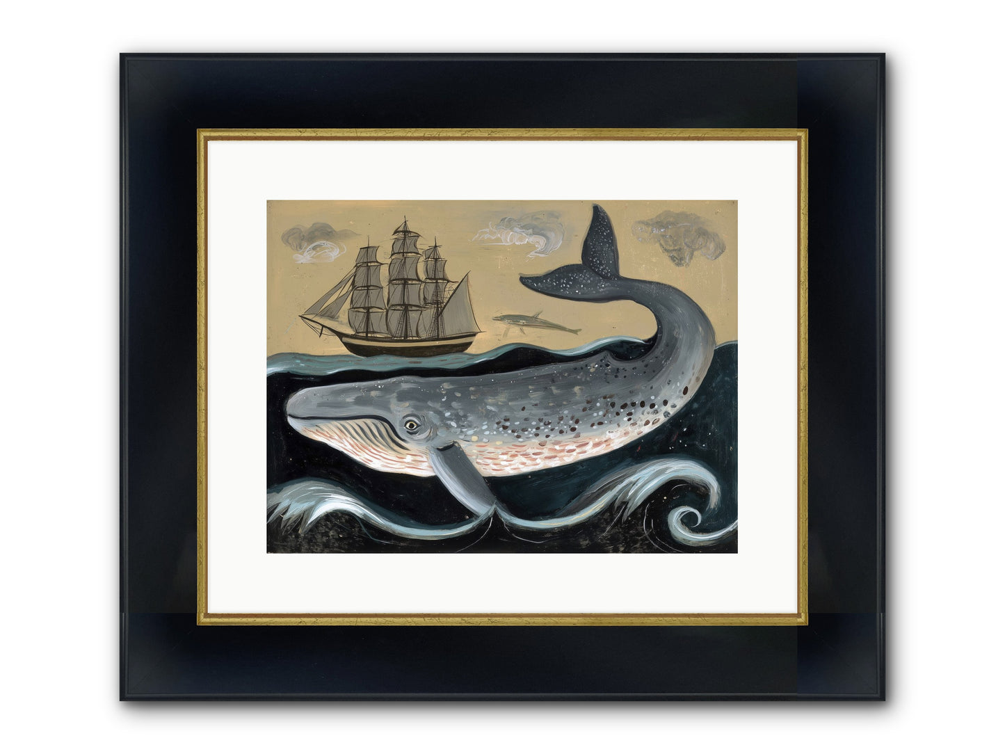 Deep Blue Pages Framed Print - Wide Black w/Gold 16x12