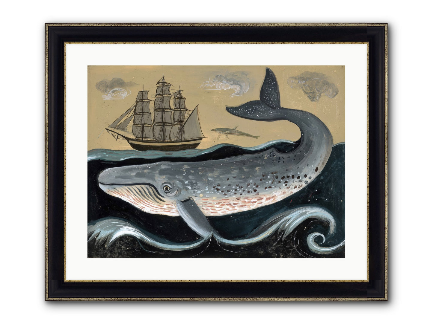 Deep Blue Pages Framed Print - Black & Gold 24x18