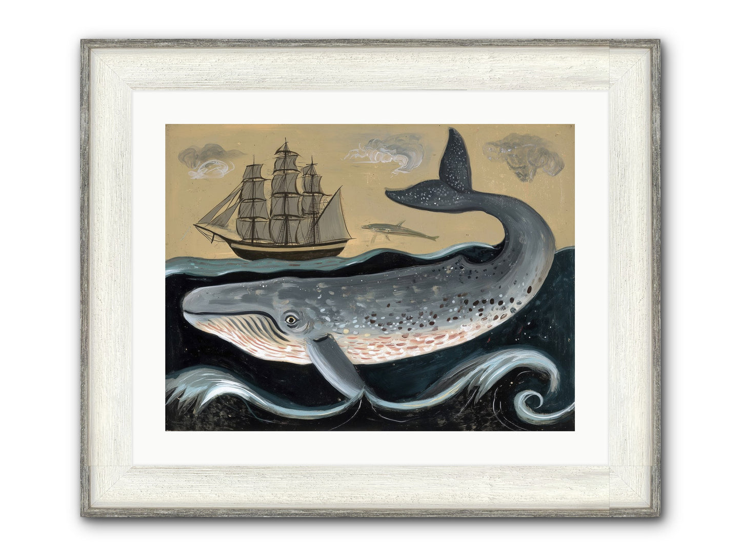 Deep Blue Pages Framed Print - Driftwood White 24x18