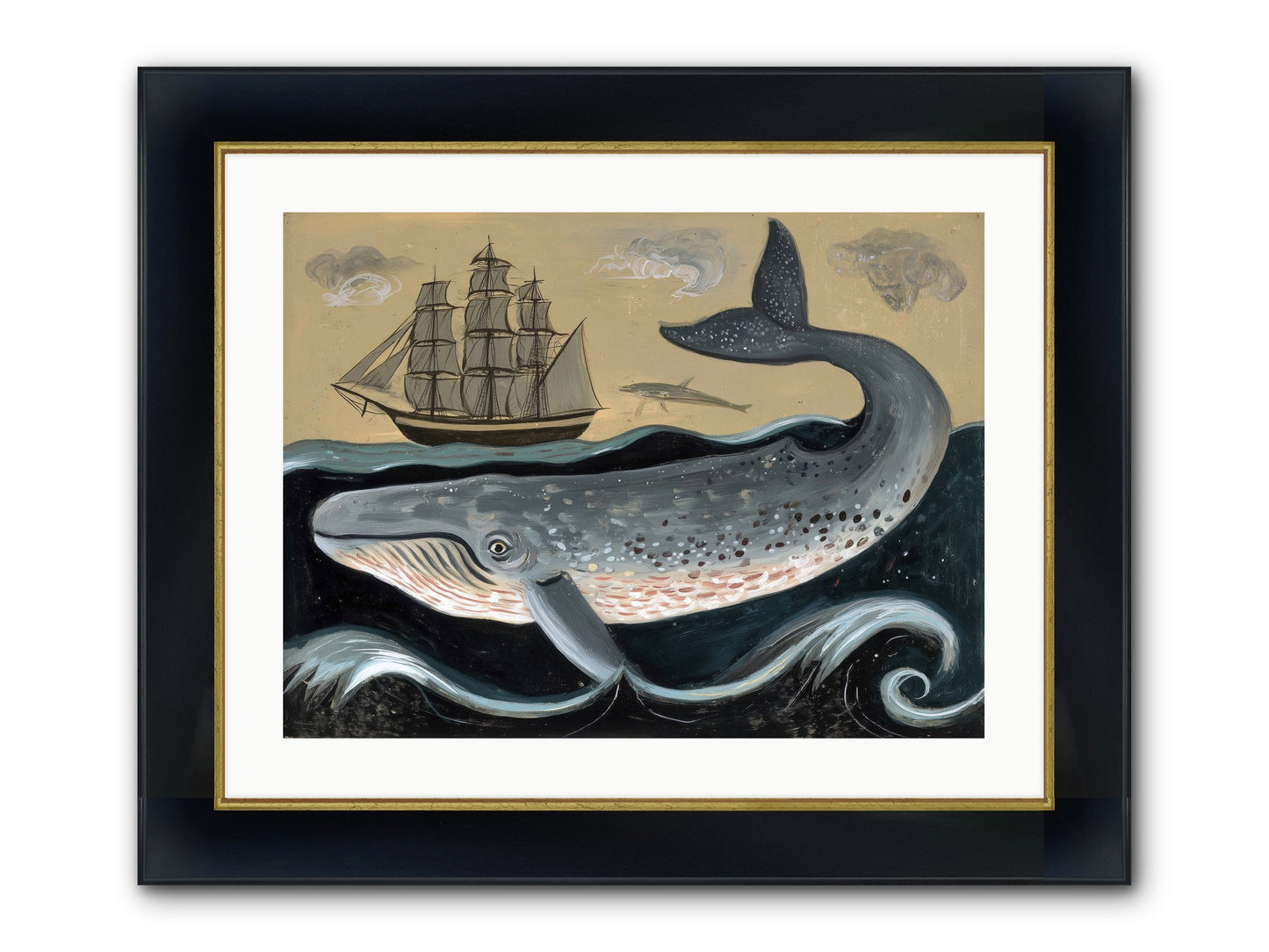 Deep Blue Pages Framed Print - Wide Black w/Gold 24x18