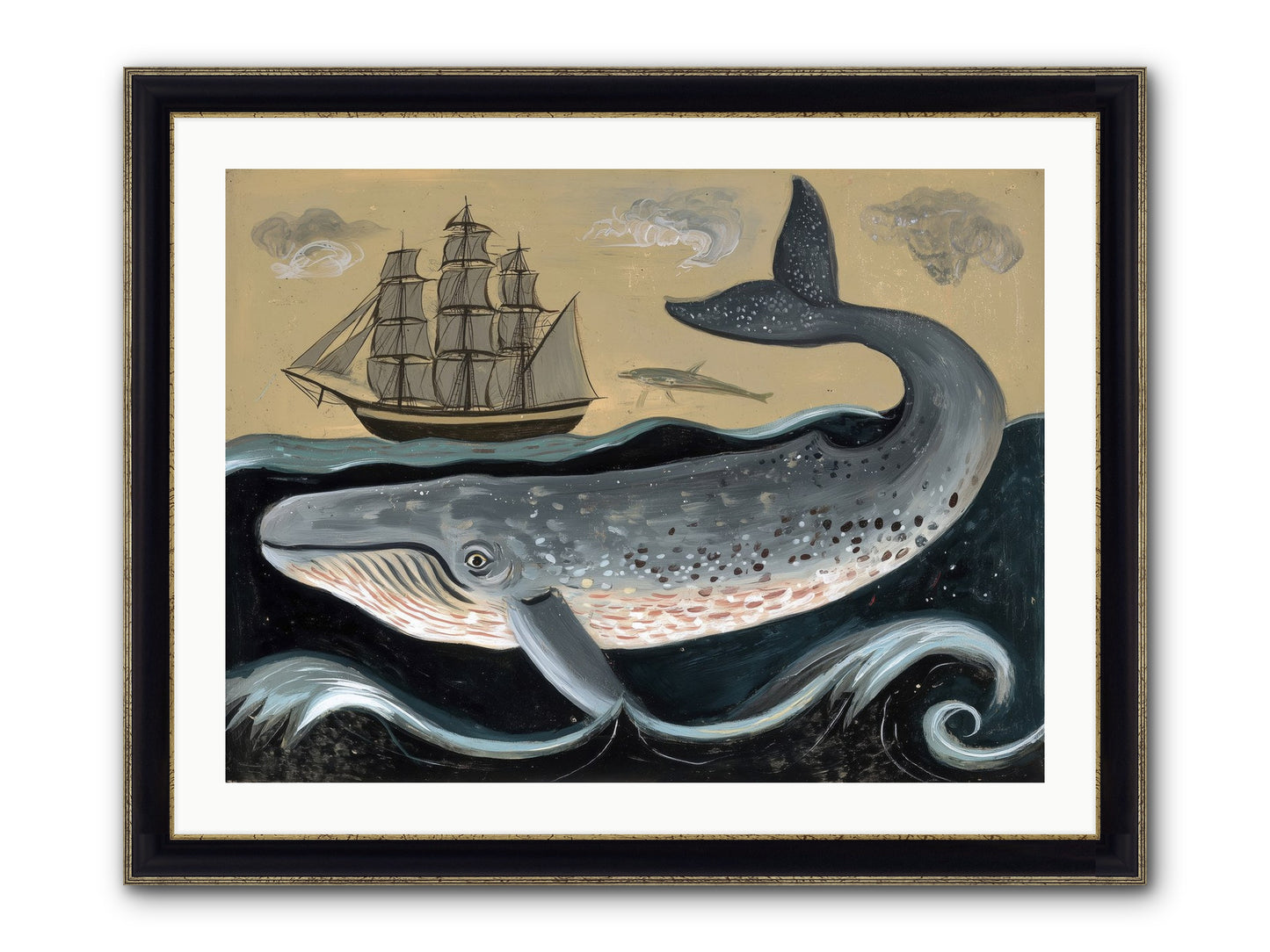 Deep Blue Pages Framed Print - Black & Gold 32x24