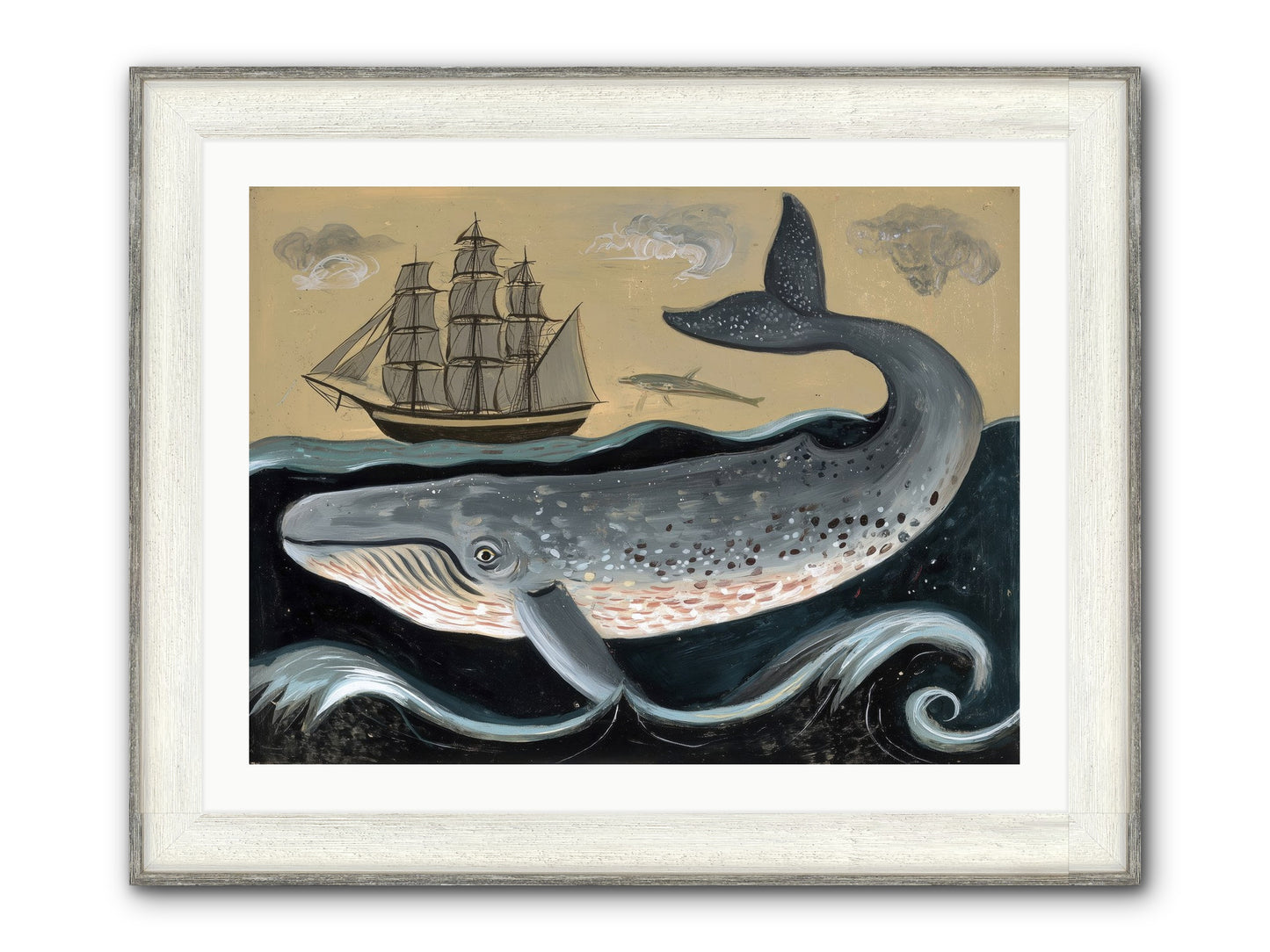 Deep Blue Pages Framed Print - Driftwood White 32x24