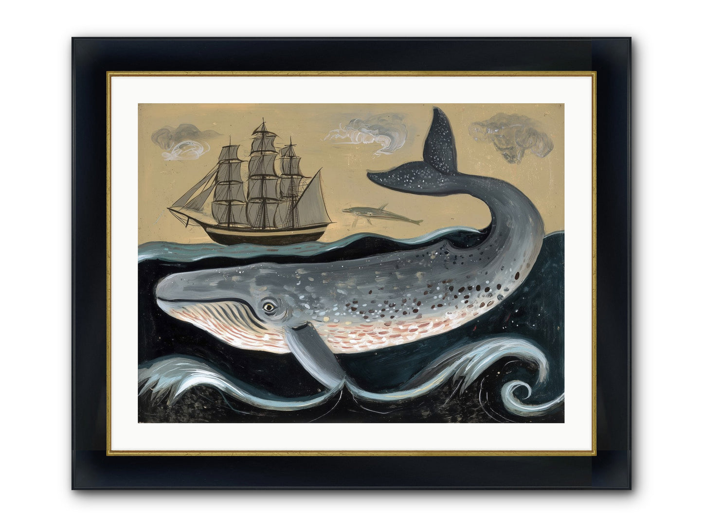 Deep Blue Pages Framed Print - Wide Black w/Gold 32x24