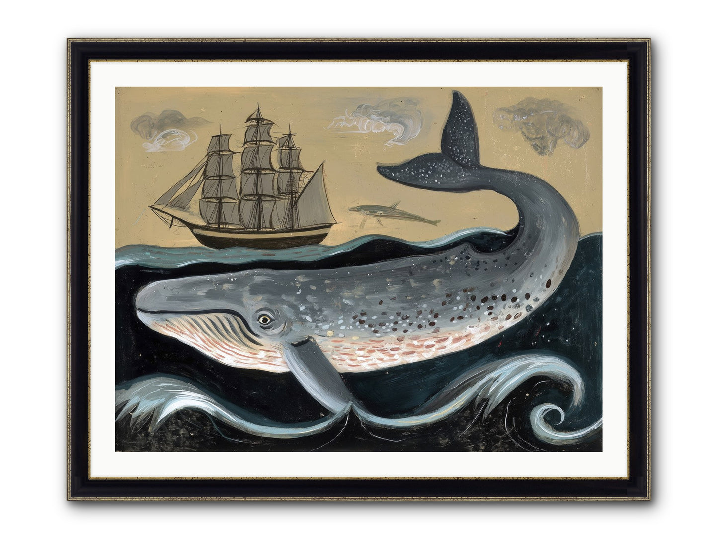 Deep Blue Pages Framed Print - Black & Gold 40x30