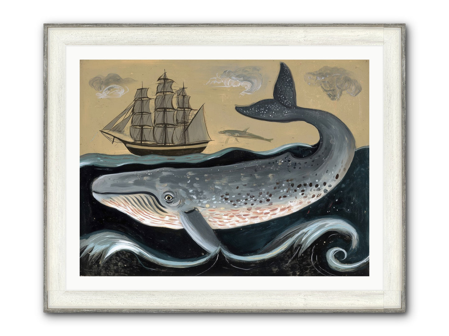 Deep Blue Pages Framed Print - Driftwood White 40x30