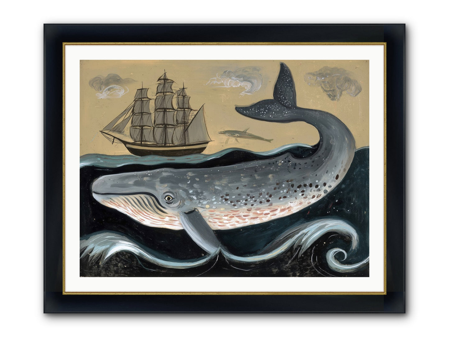Deep Blue Pages Framed Print - Wide Black w/Gold 40x30