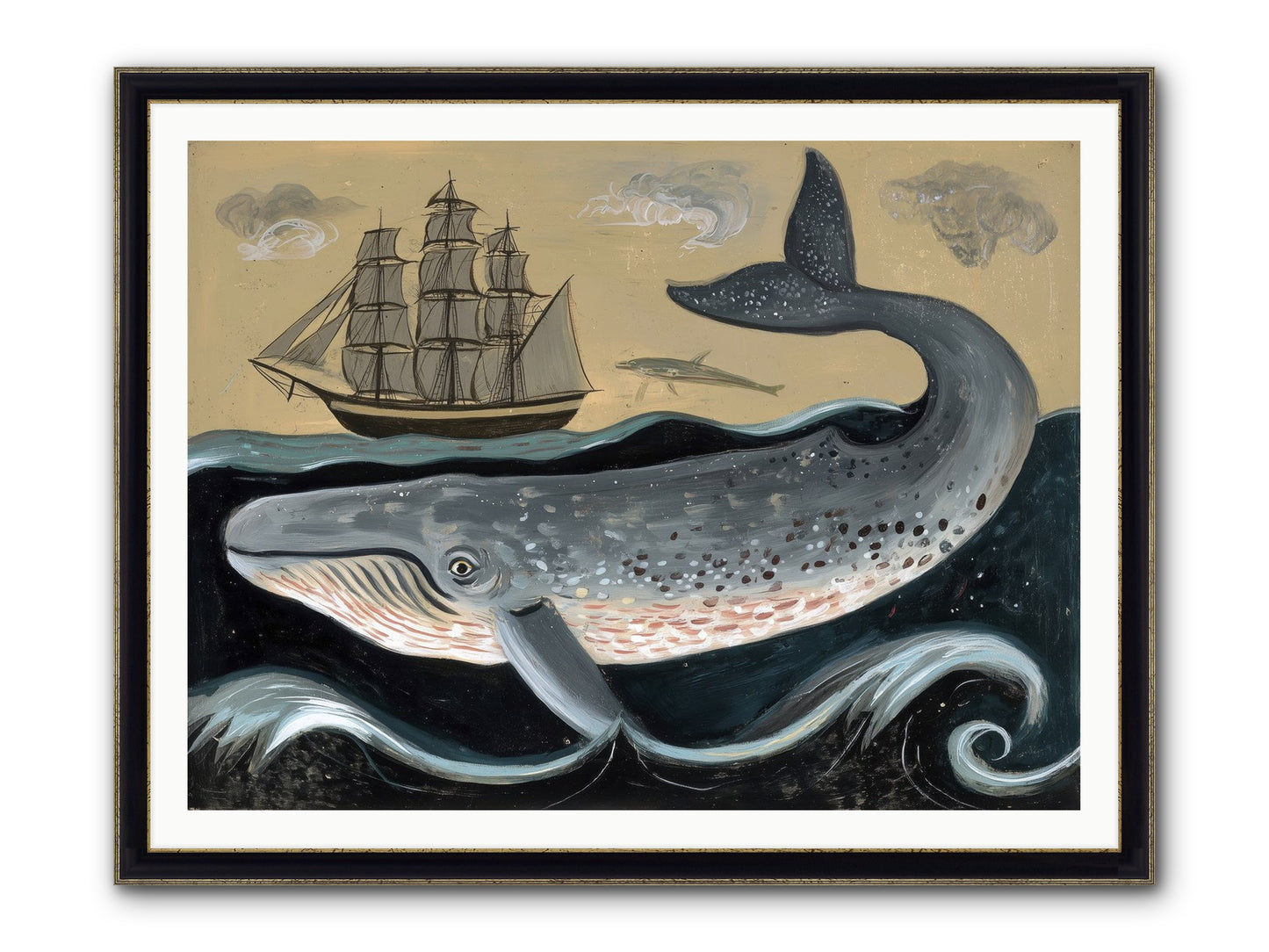 Deep Blue Pages Framed Print - Black & Gold 48x36