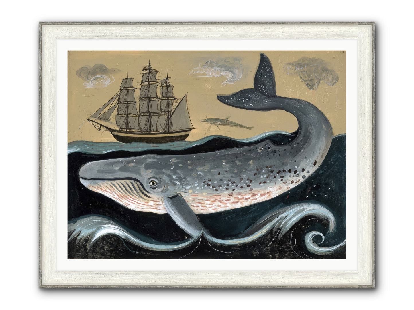 Deep Blue Pages Framed Print - Driftwood White 48x36