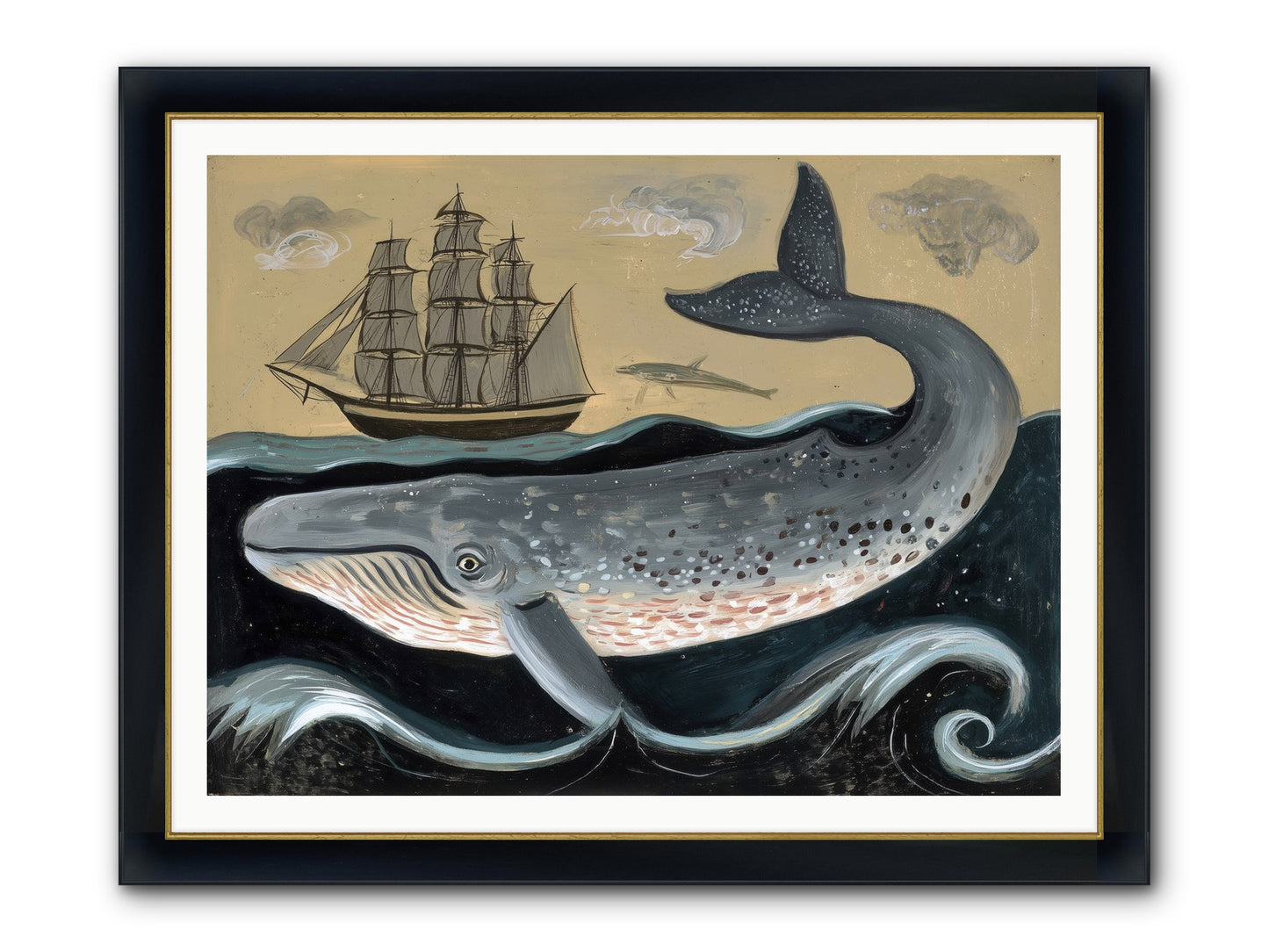 Deep Blue Pages Framed Print - Wide Black w/Gold 48x36
