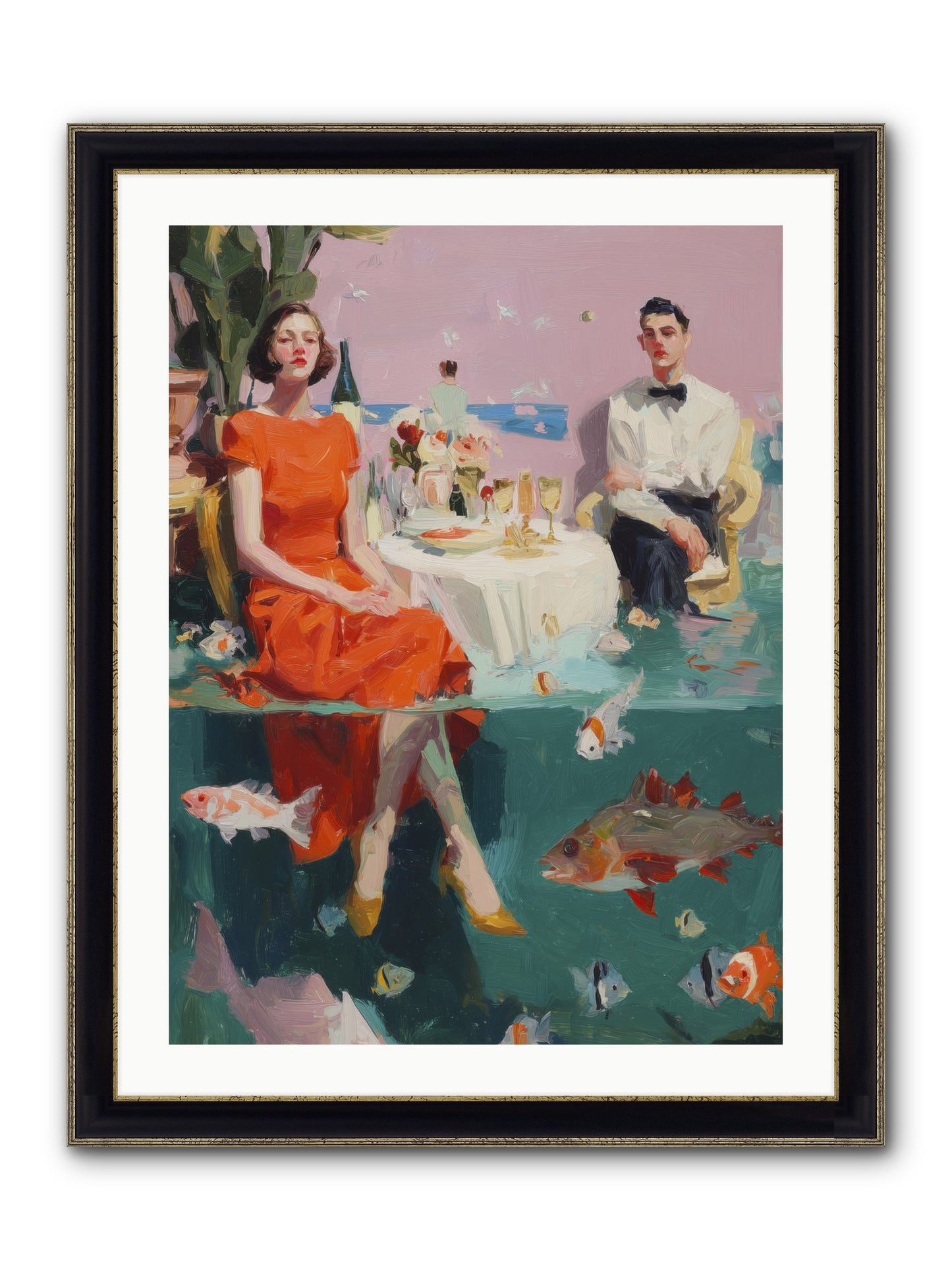 Deep Blue Seduction Framed Print - Black & Gold 24x32