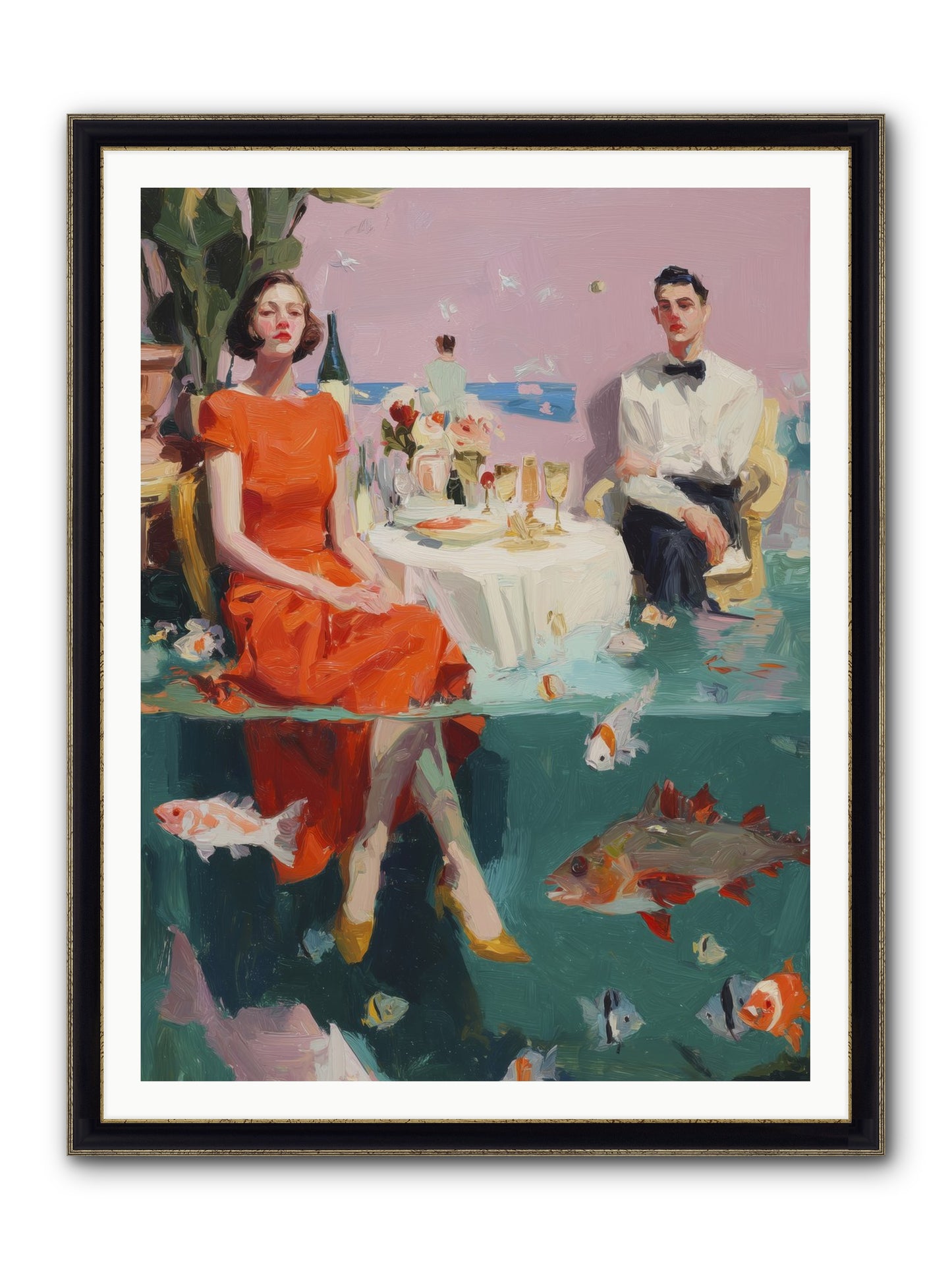 Deep Blue Seduction Framed Print - Black & Gold 36x48