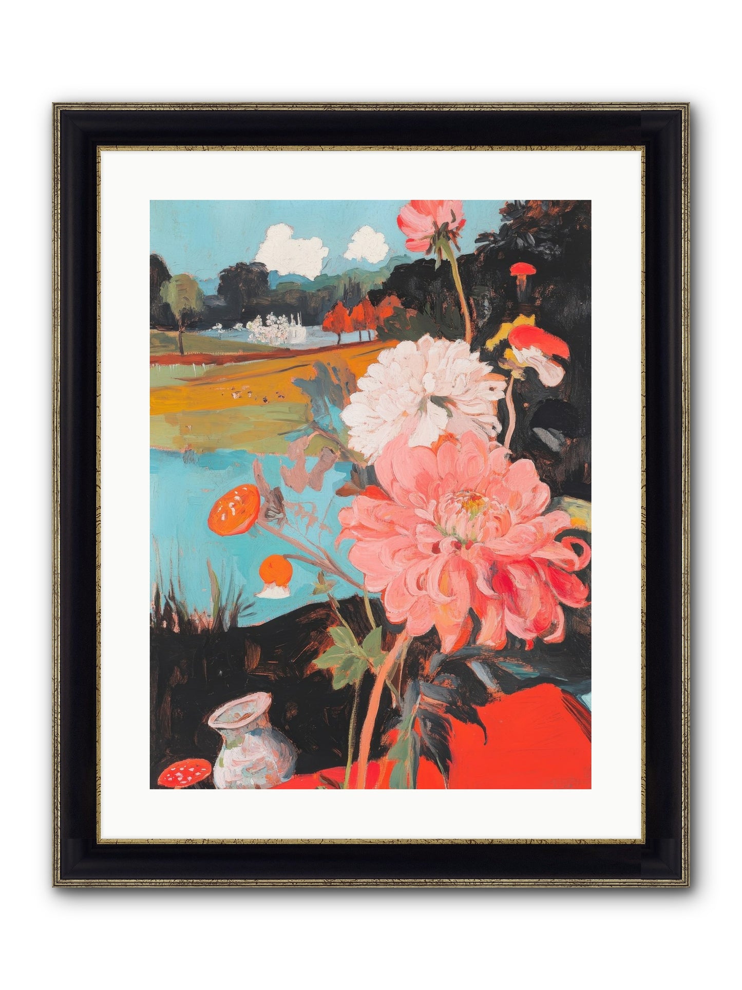 Defiant Blooms Framed Print - Black & Gold 18x24