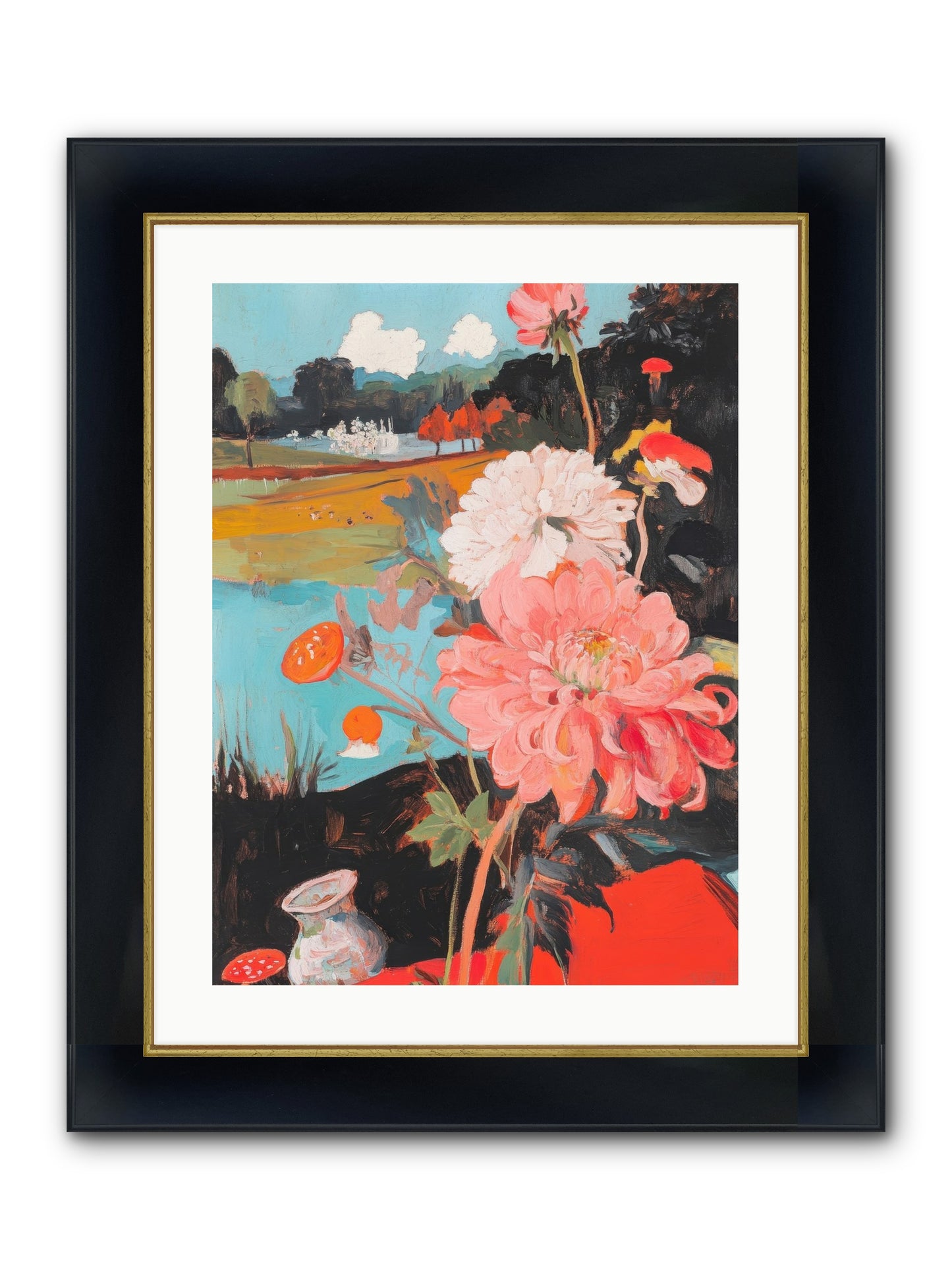 Defiant Blooms Framed Print - Wide Black w/Gold 18x24