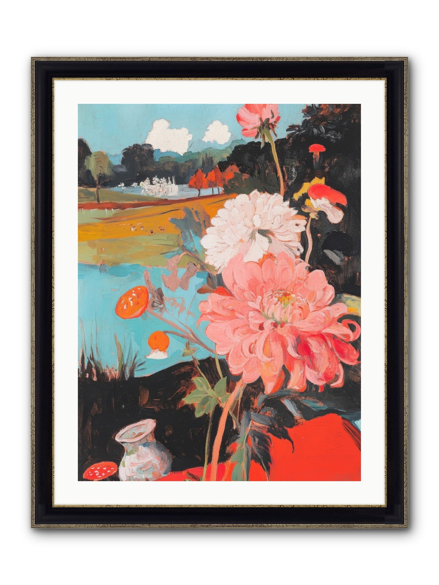 Defiant Blooms Framed Print - Black & Gold 24x32