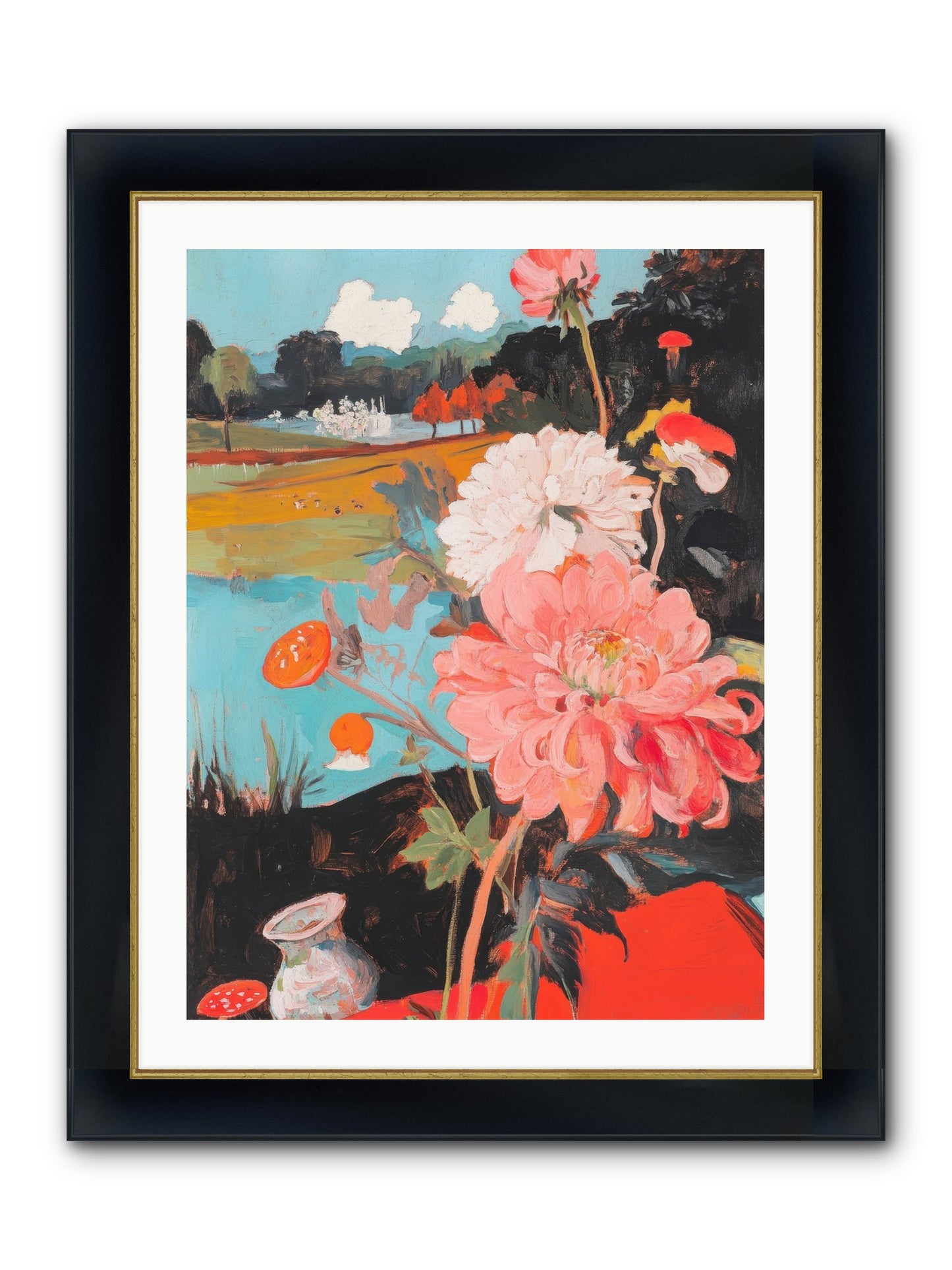 Defiant Blooms Framed Print - Wide Black w/Gold 24x32