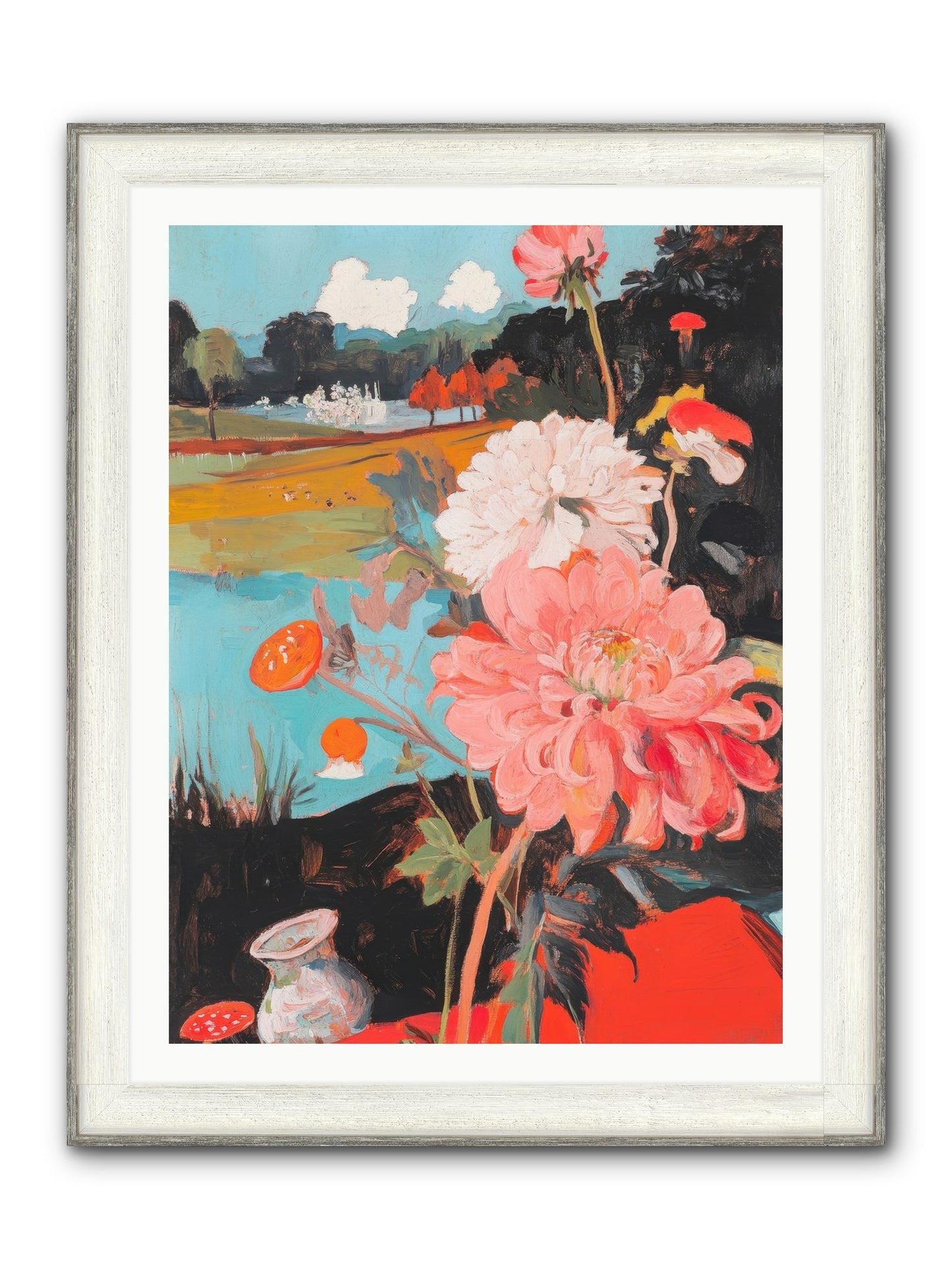 Defiant Blooms Framed Print - Driftwood White 30x40