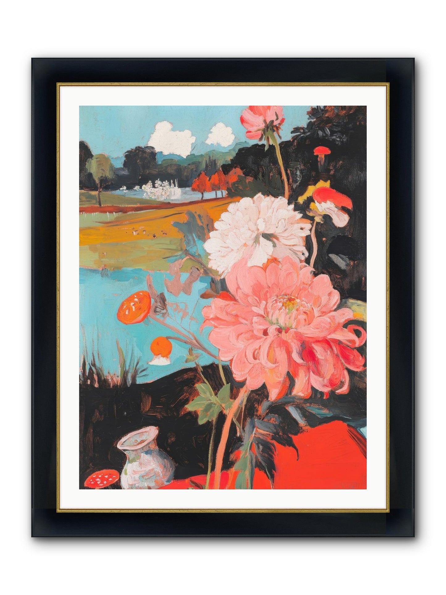 Defiant Blooms Framed Print - Wide Black w/Gold 30x40