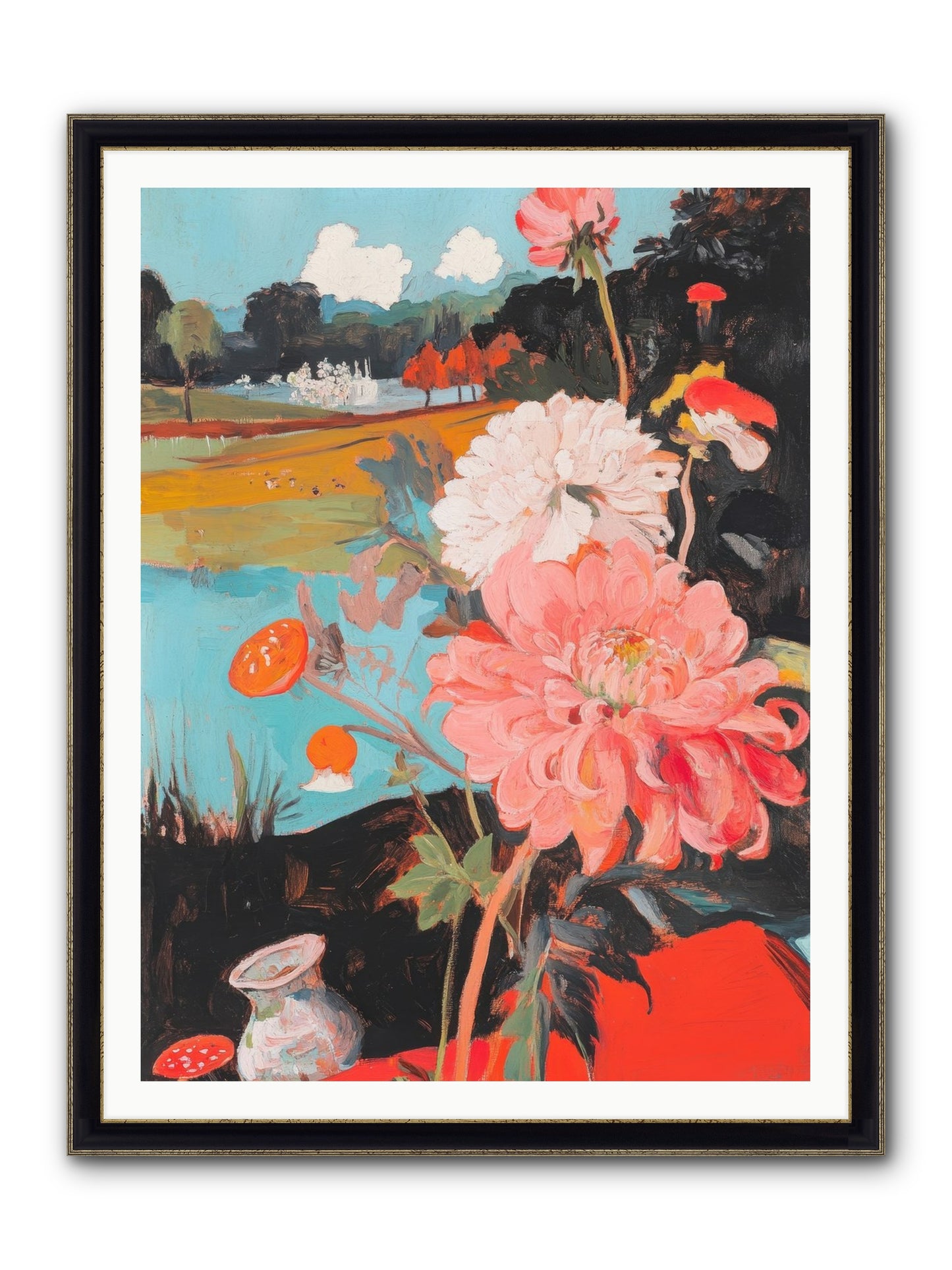 Defiant Blooms Framed Print - Black & Gold 36x48