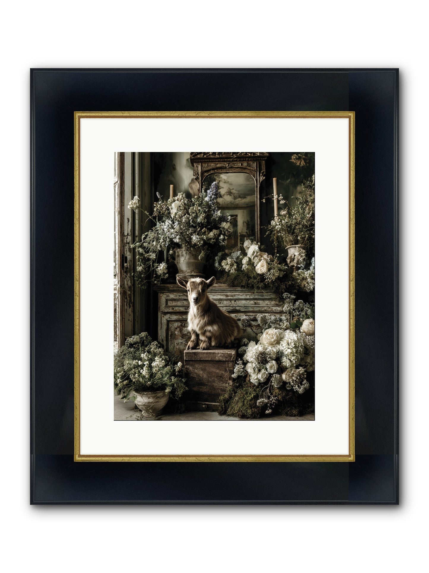 Dew Drop Framed Print - Wide Black w/Gold 12x16