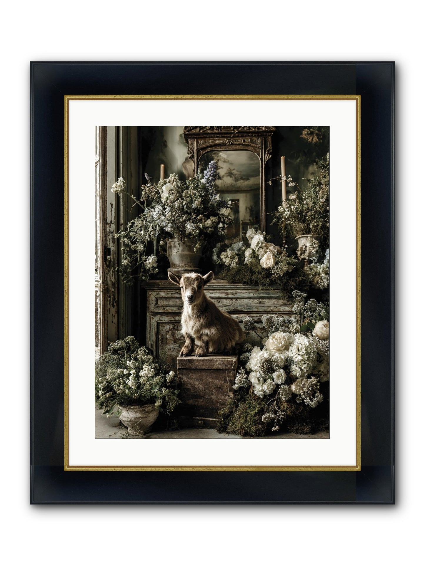 Dew Drop Framed Print - Wide Black w/Gold 18x24