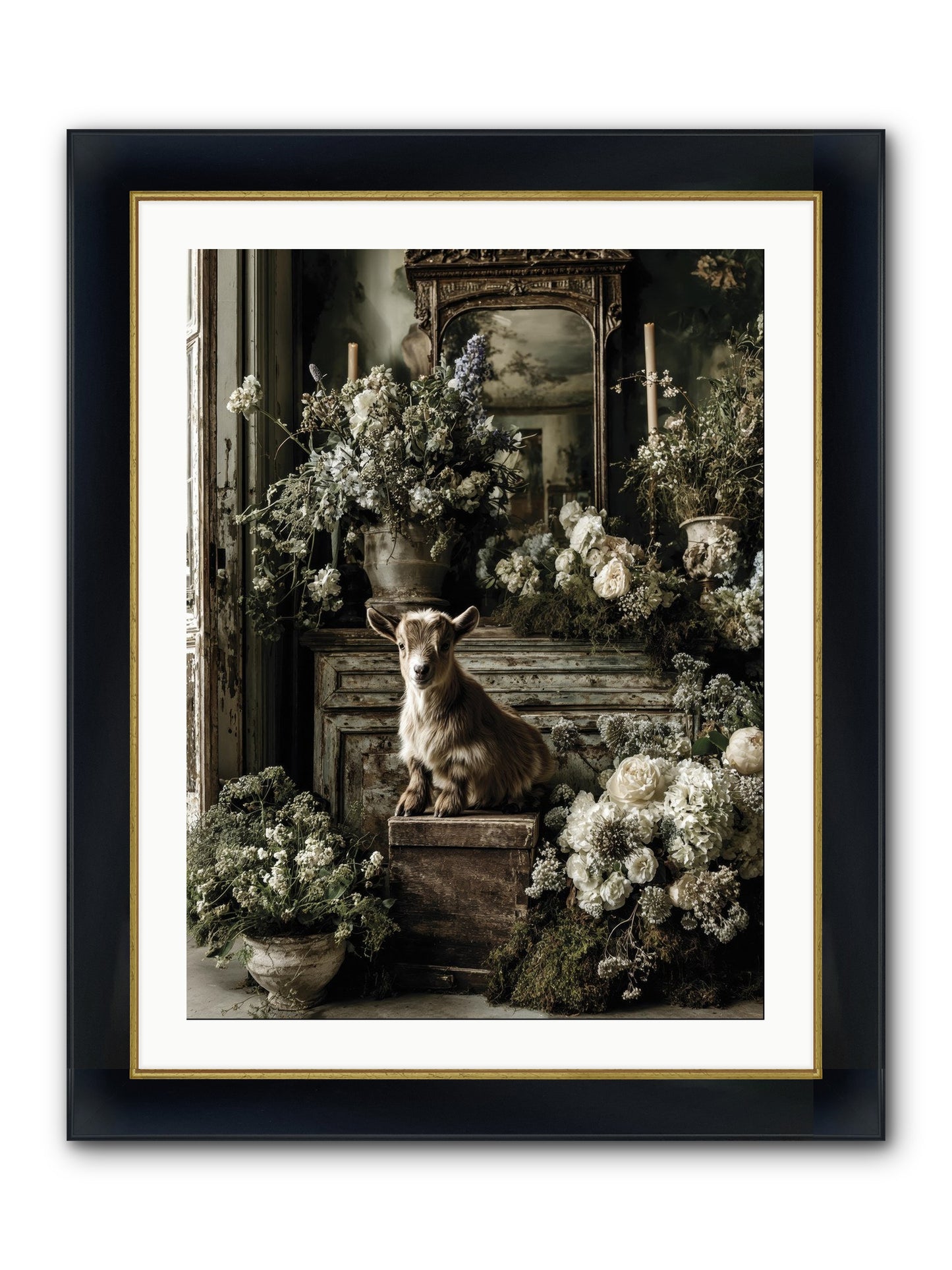 Dew Drop Framed Print - Wide Black w/Gold 24x32