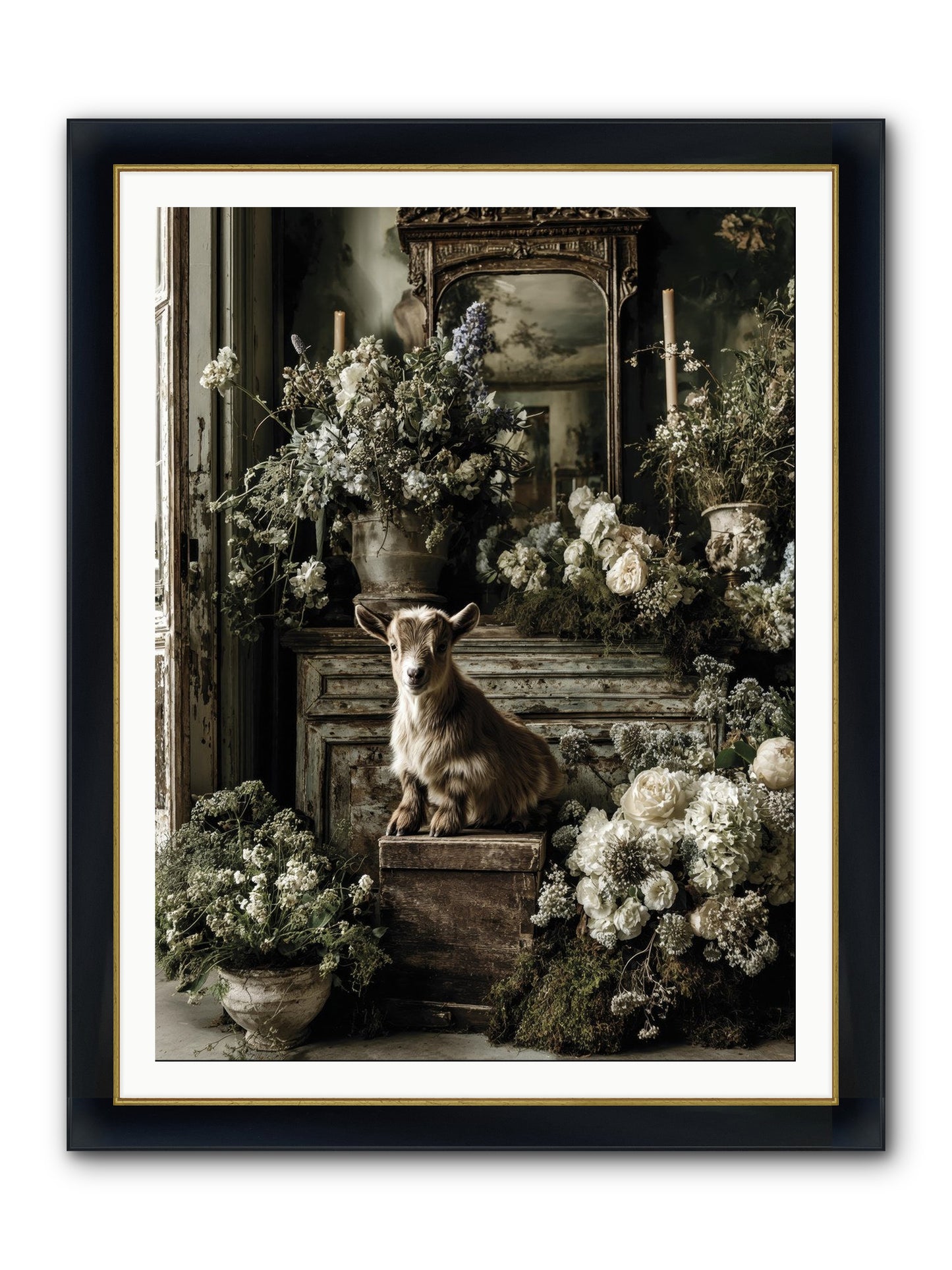 Dew Drop Framed Print - Wide Black w/Gold 36x48