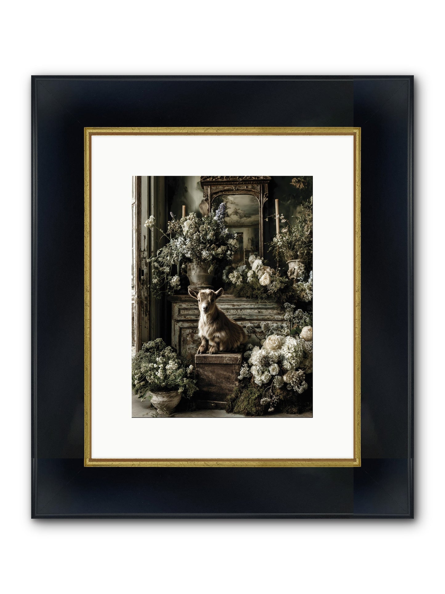 Dew Drop Framed Print - Wide Black w/Gold 9x12