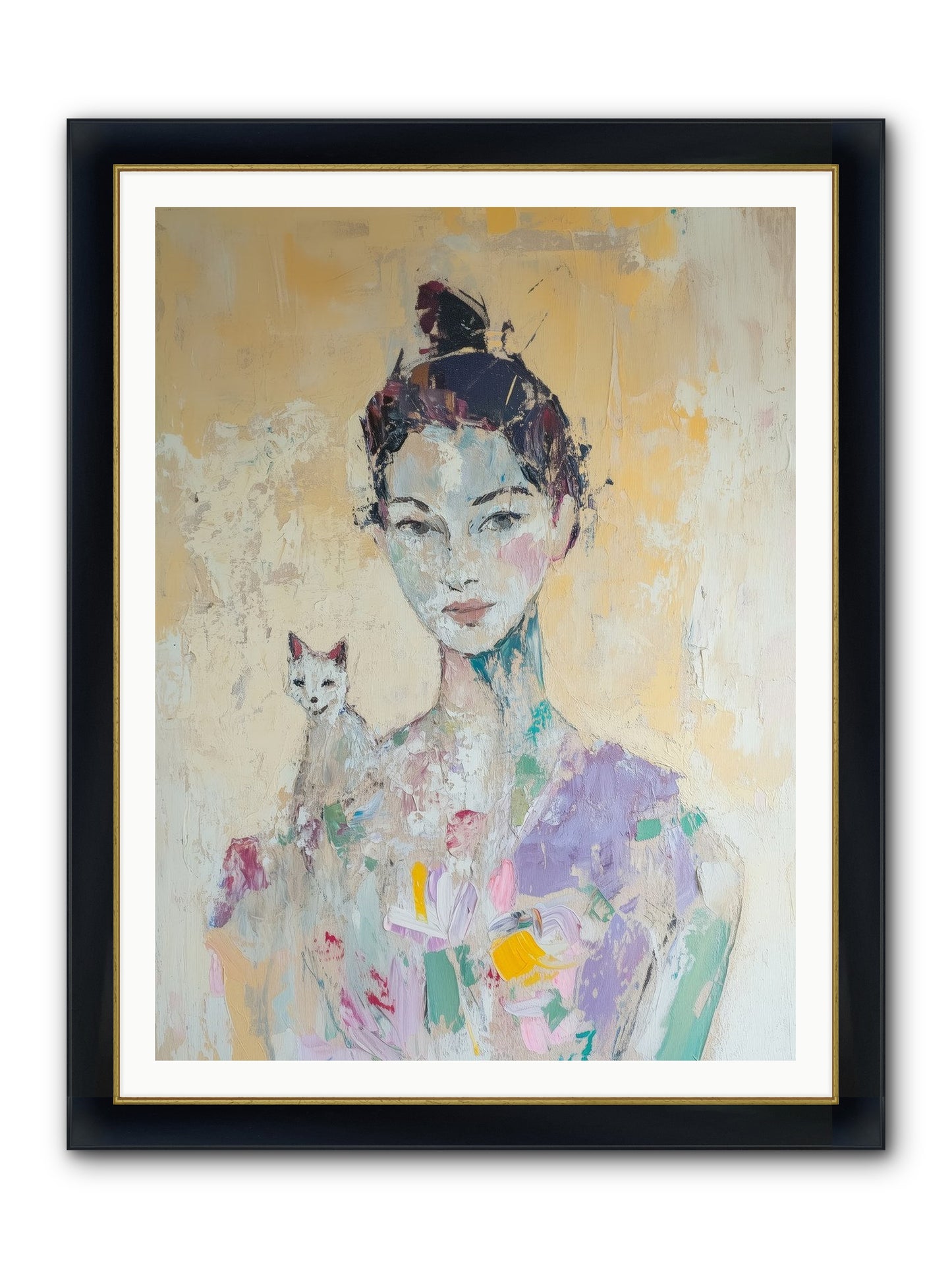 Dewdrop Framed Print - Wide Black w/Gold 36x48