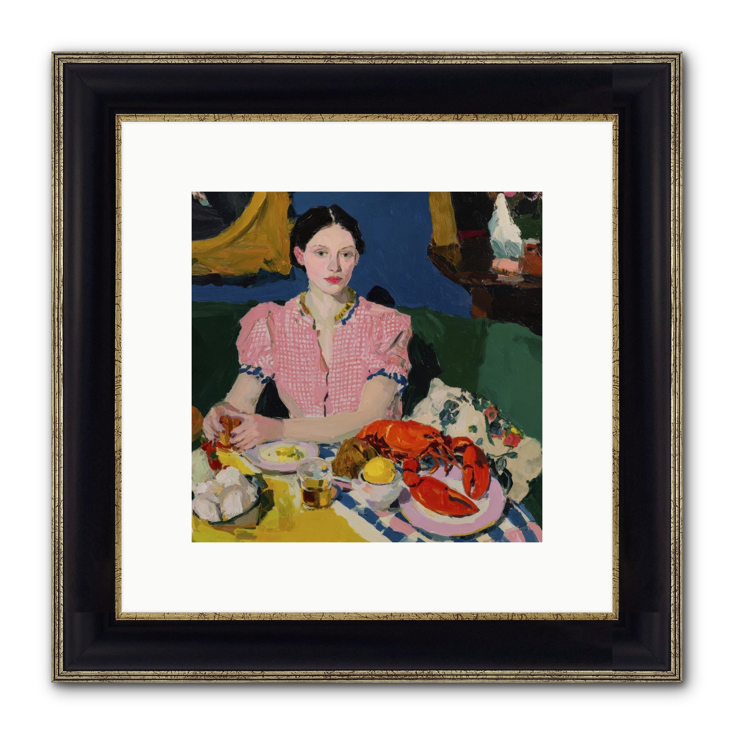 Dinner As Theater Framed Print - Black & Gold 10x10
