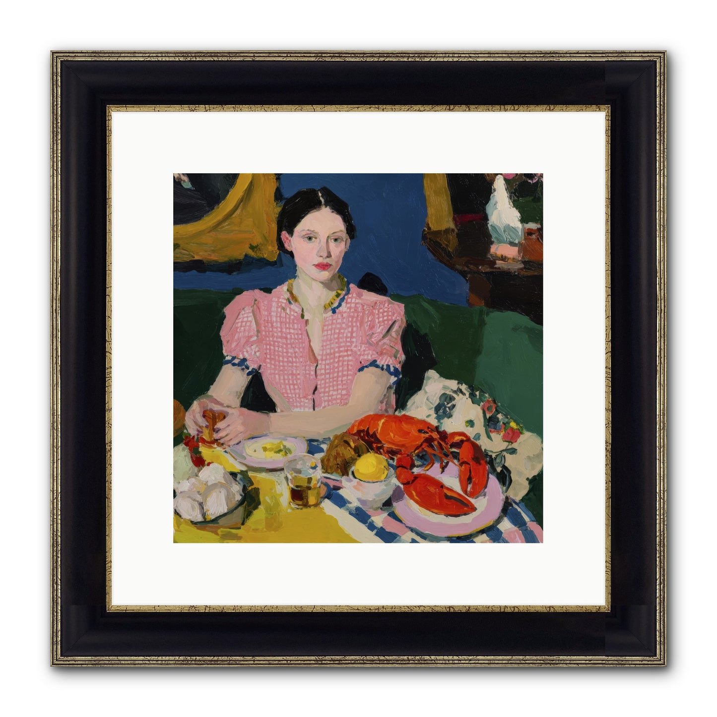 Dinner As Theater Framed Print - Black & Gold 12x12